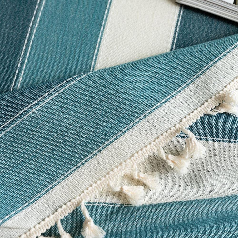 Linge De Table 1 Pièces Nappe À Rayures Coton Et Lin Gland Machine À Laver Cache-Poussière Table Basse Couverture Serviette Nappe Bleu Clair 140X360Cm