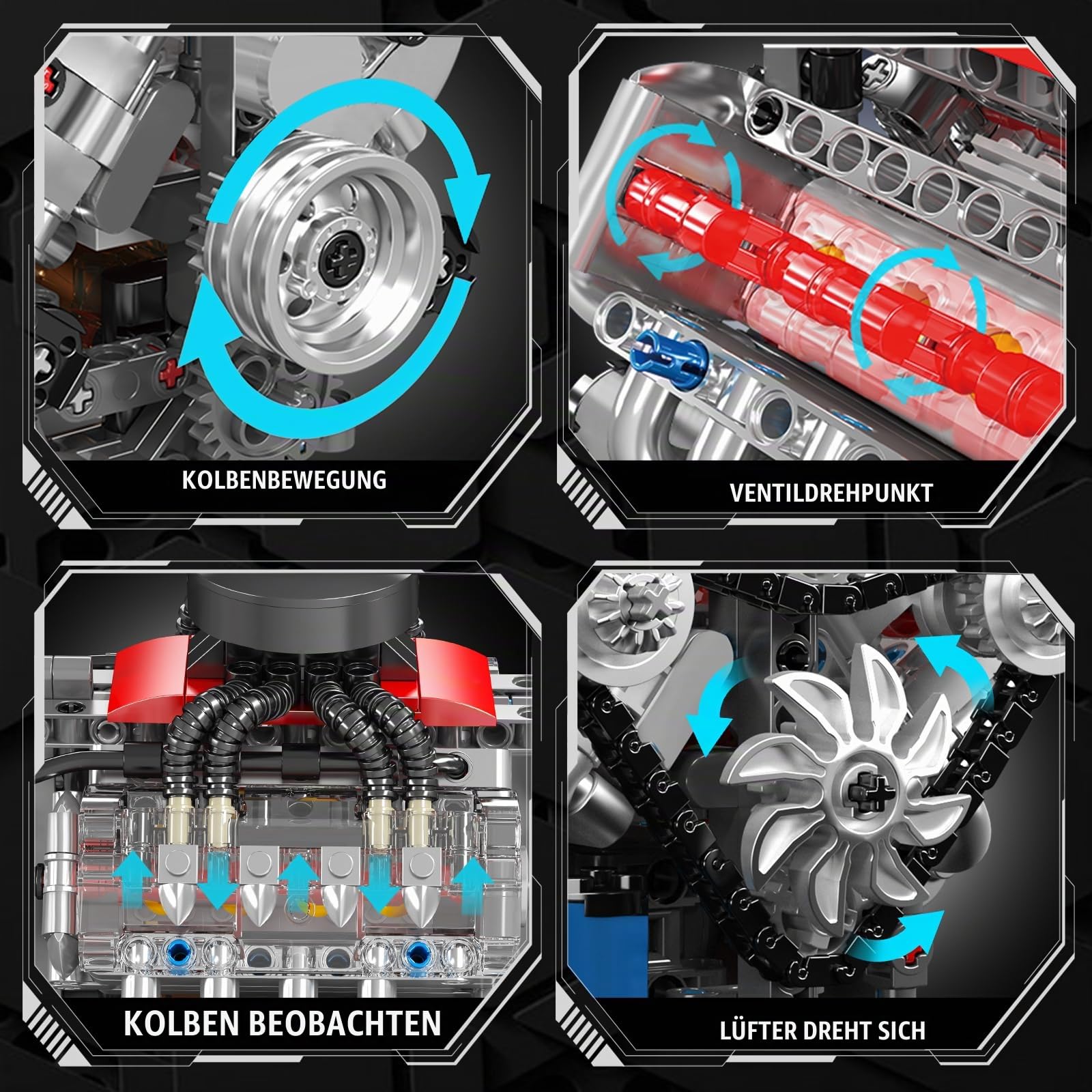 Mould King 10171 Technik V8 Motor ModellBausatz, 487 Teile Achtzylinder-Motor Engine Kit für Erwachsene Enthält V8 Sammlerstück Technisches Klemmbausteine Bausatz