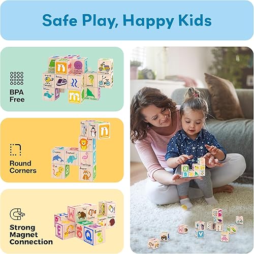 Miniatura 6 de Cubos magnéticos, bloque de construcción magnético, centro de actividad sensorial, cubo de rompecabezas de 1 pulgada, 216 patrones, juguete de