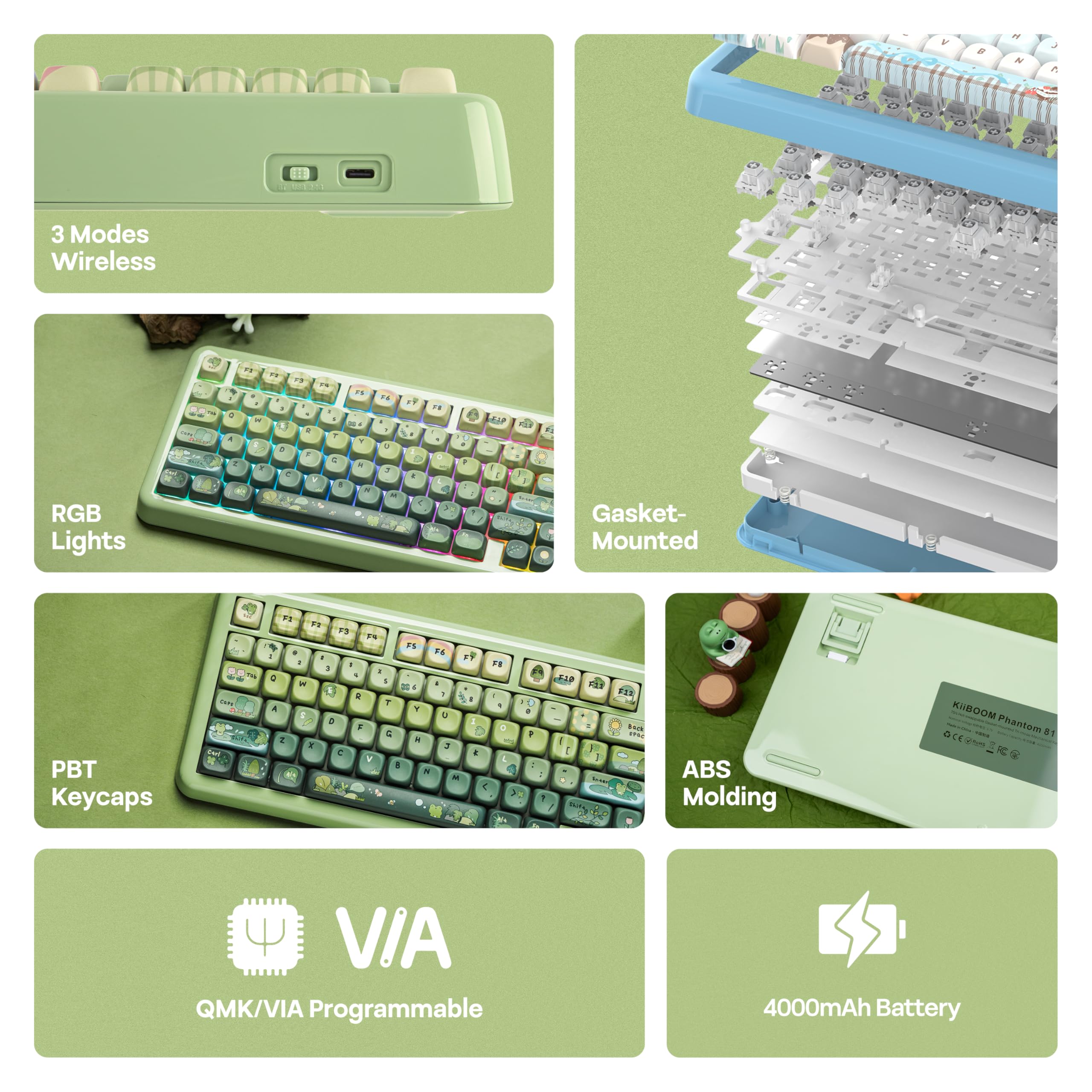 KiiBoom Phantom81 Lite - Teclado mecánico con 75% de junta, programable, QMK&VIA, teclado inalámbrico para juegos, retroiluminación RGB, carcasa ABS + tecnología UV, intercambiable en caliente para