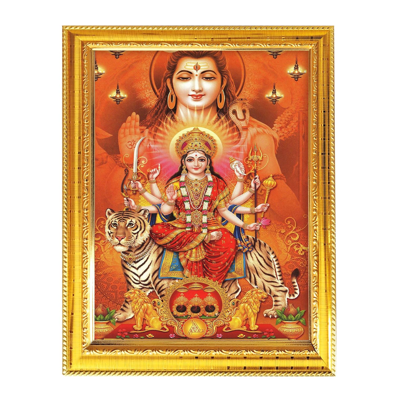 Fashnkart Maa Ambe-1 Maa Ambe Hindu God Photo With Golden Frame Table Wall Indian Pooja Room Worship Religious Spiritual 8.3X6.5