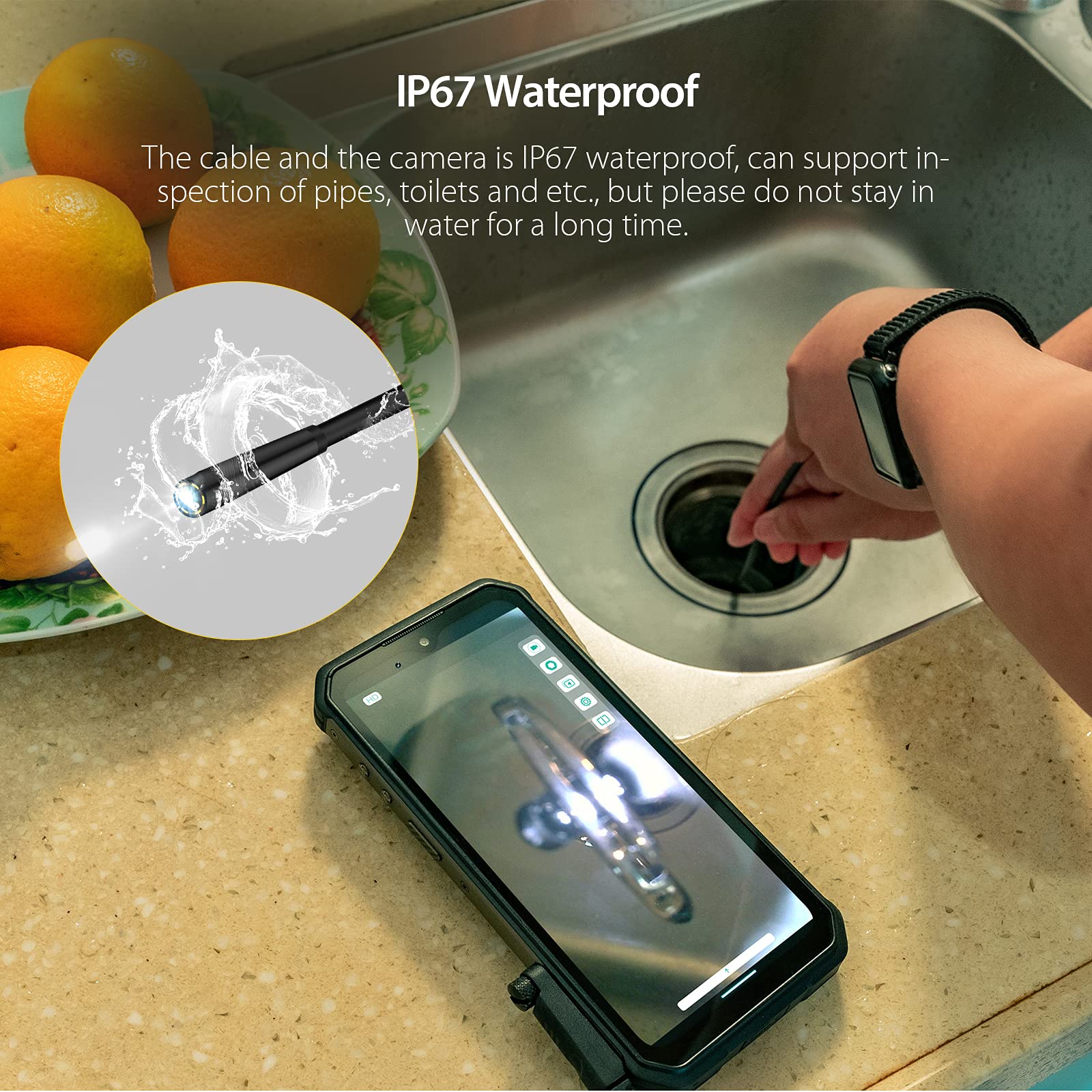 Endoscope(E01) for Ulefone Armor 30 Pro/28/27/26/24/21/19/18/13/9 Series, Pad 4 Ultra/Pad 3 Pro/Pad 2/Pad Series, IP67 Waterproof 3 in 1, Practical Inspection Tool