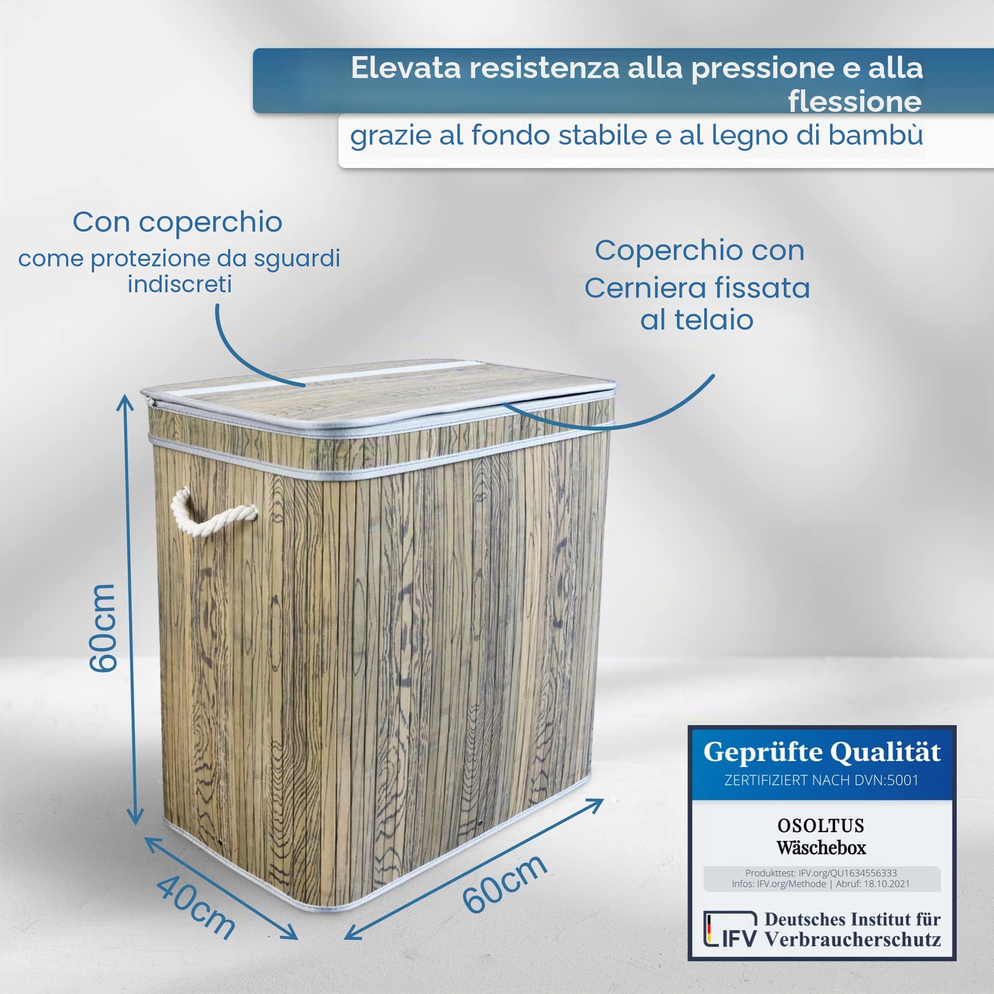 osoltus - Cesto portabiancheria in bambù, grigio, 3 misure, Poliestere, 3 vani