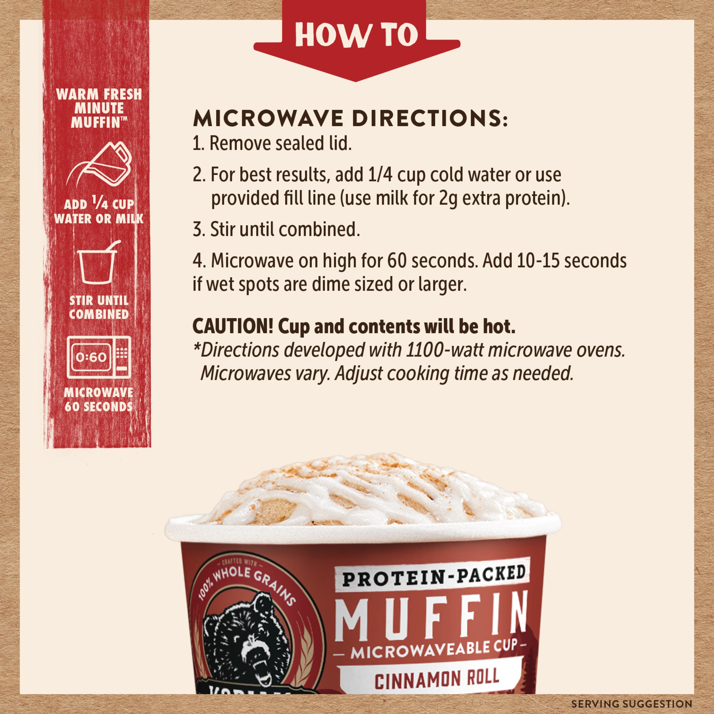 Power Cups Lot de 12 muffins à la cannelle – Muffins 100 % grains entiers et riches en protéines – Mélange pour muffins petit déjeuner à la cannelle, 65 g