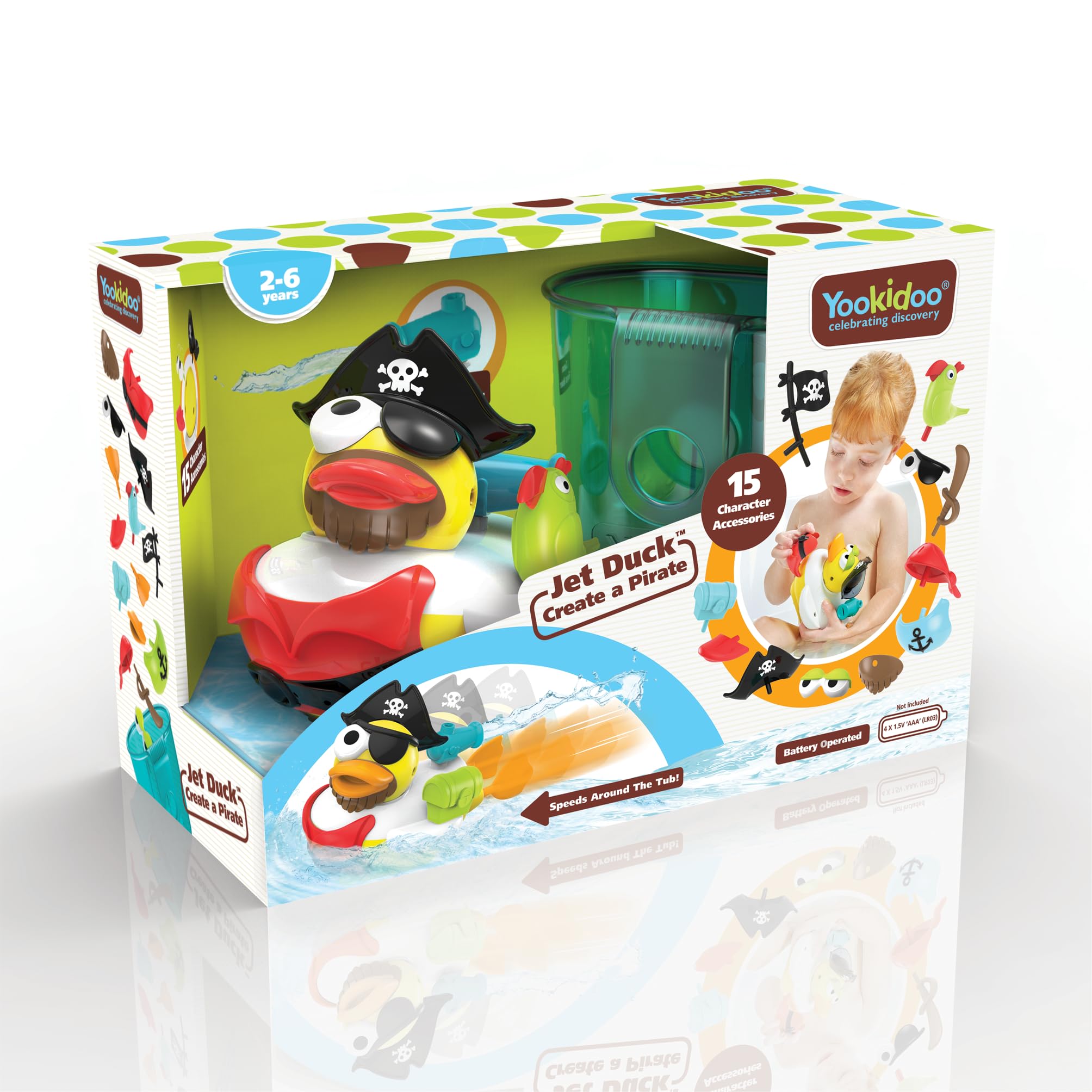 Yookidoo - Jet Duck, papera pirata, Giocattolo da Bagno a Batteria, con Cannone Spara acqua e Portaoggetti, per Bambini da 2-6 Anni