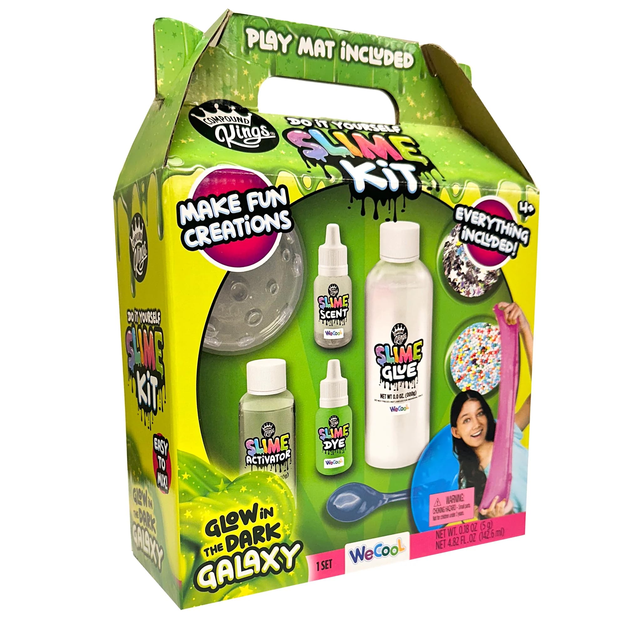Compound Kings Glow in The Dark Slime Kit, Non-Sticky Sensory Gift for Girls and Boys, Scented Neon Green, Stress Relief Kids Activity Toy, Educational Arts and Craft Supply Set Includes Activator