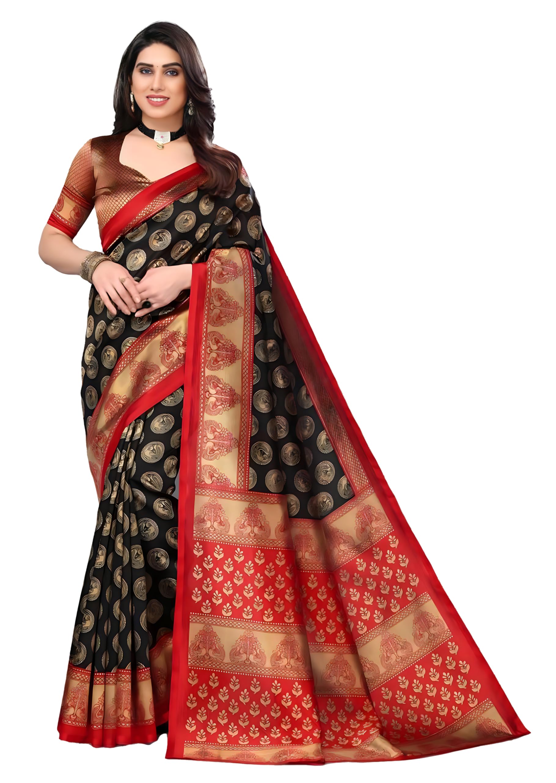 ETHNICMODEWomen Soft Light Weight Art Silk Black Saree For Women (Sari) 216