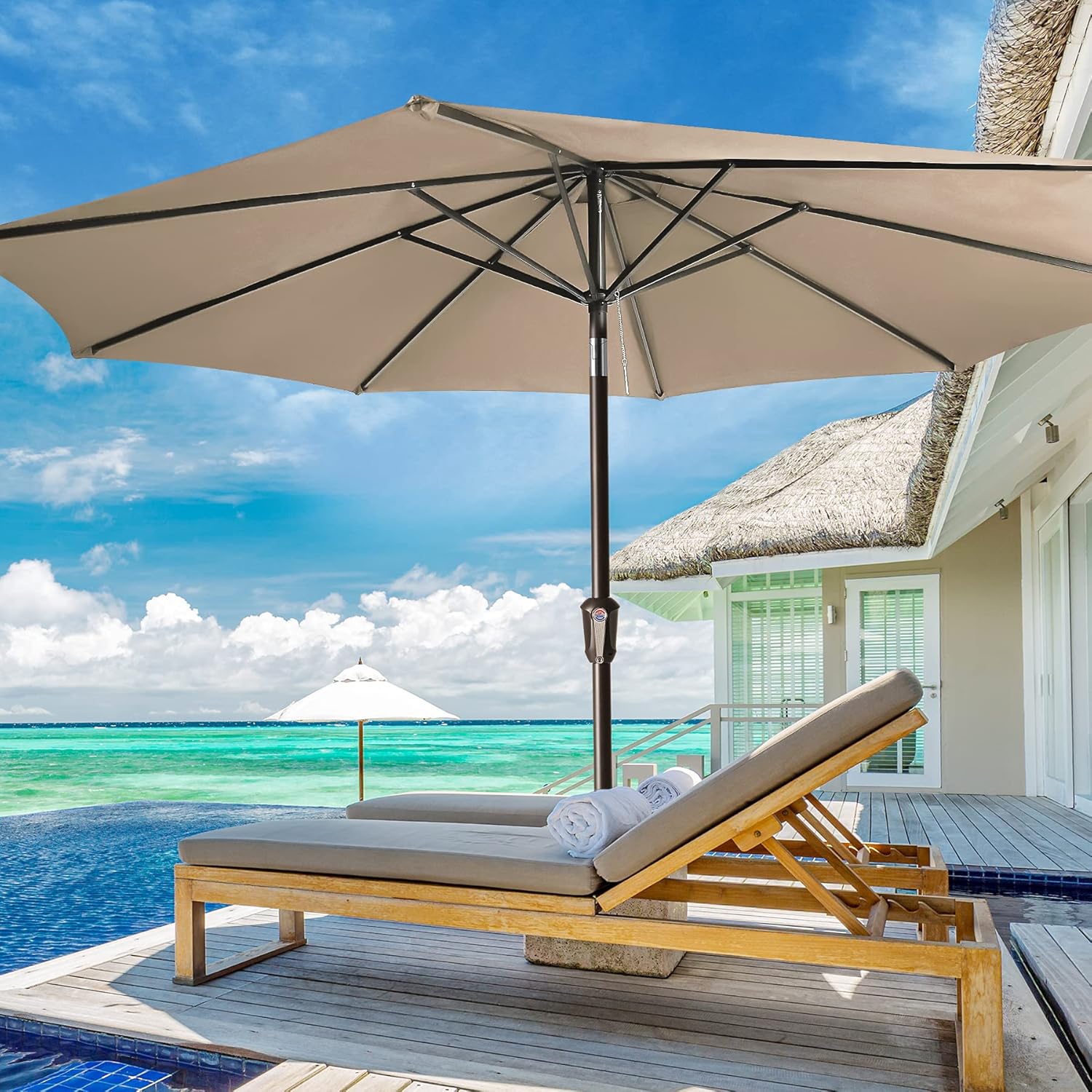 Patio Umbrella 11ft Outdoor Umbrellas,Large Umbrella Outdoor Patio Table Umbrellas,Outdoor Patio Shades Pool Market Umbrella with 8 Sturdy Ribs & Push Button Tilt (11ft,Beige)