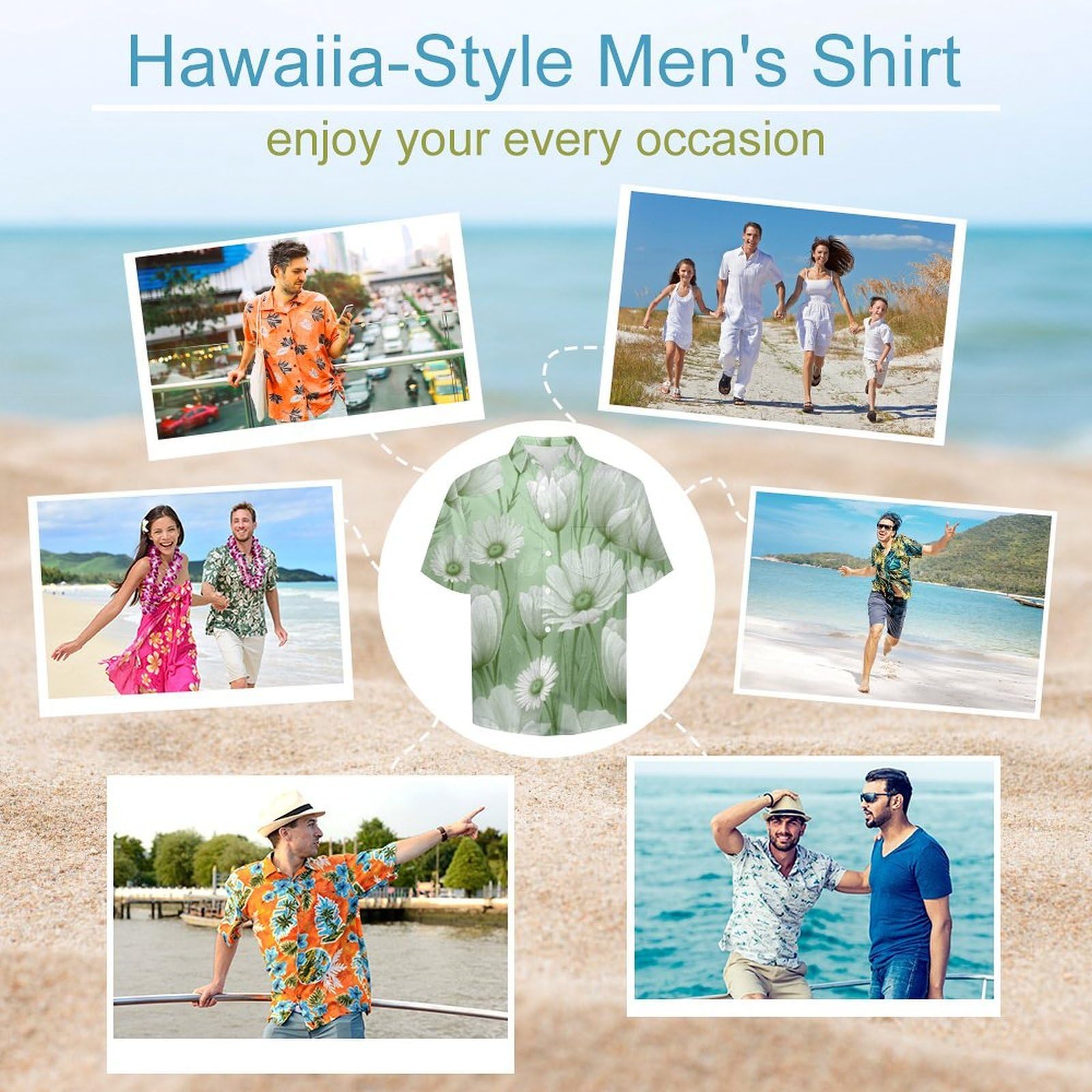Camicia da Uomo a Maniche Corte con Bottoni, Stile Fiori Dipinti A Mano con Stampa Tulipani Margherite, vestibilità Regolare, Camicie da Spiaggia Estiva Hawaiano, Aloha