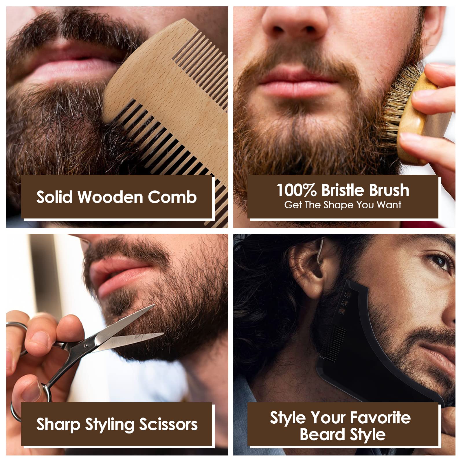 Kit Barbe Homme 9pcs - Bledras Kit de Soin Barbe Homme Complet-Soins Entretien Barbe -Huile Barbe, Shampoing, Baume, Peigne, Ciseaux, Pochoir,Brosse,Sac - Coffret Cadeaux Noël Hommes Original