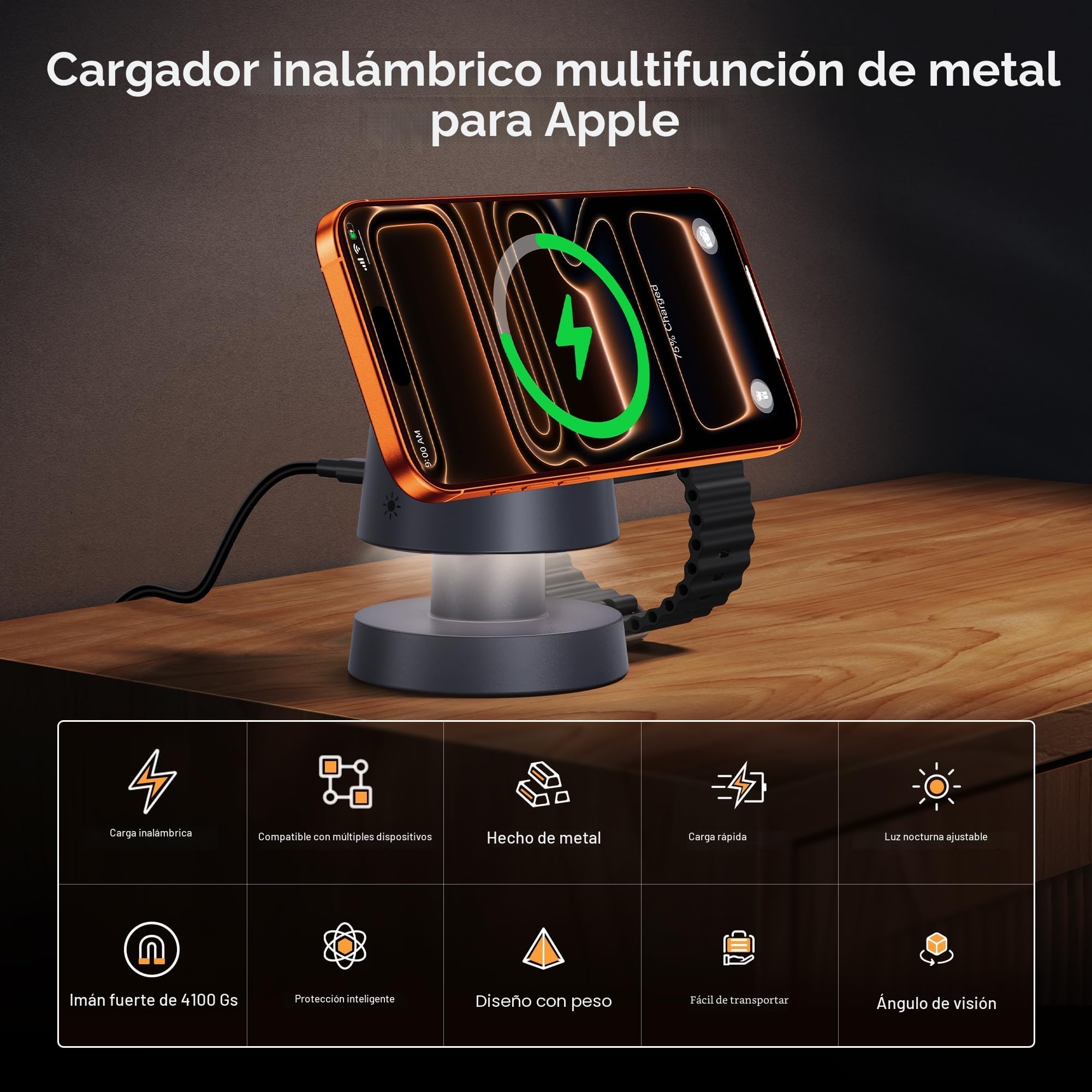 iVANKY para iPhone 17e/17/16/15/14 Series, Cargador Inalámbrico 4 en 1 Cubo con Lámpara de Noche para MagSafe Soporte de Carga Inalámbrica, 3 en 1 Estación de Carga Rápida para Apple iWatch, AirPods
