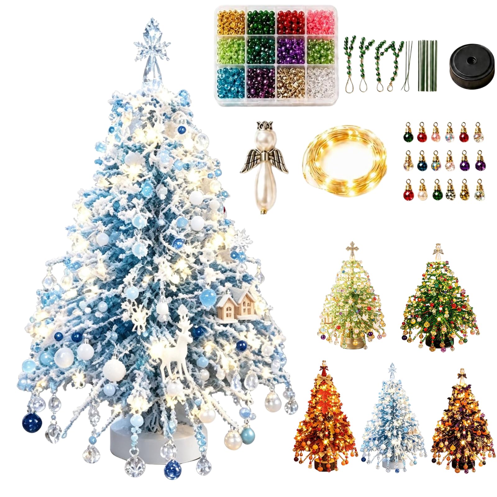 DIY Beaded Christmas Tree Kit, Mini Handmade Xmas Bead Art for Desk
