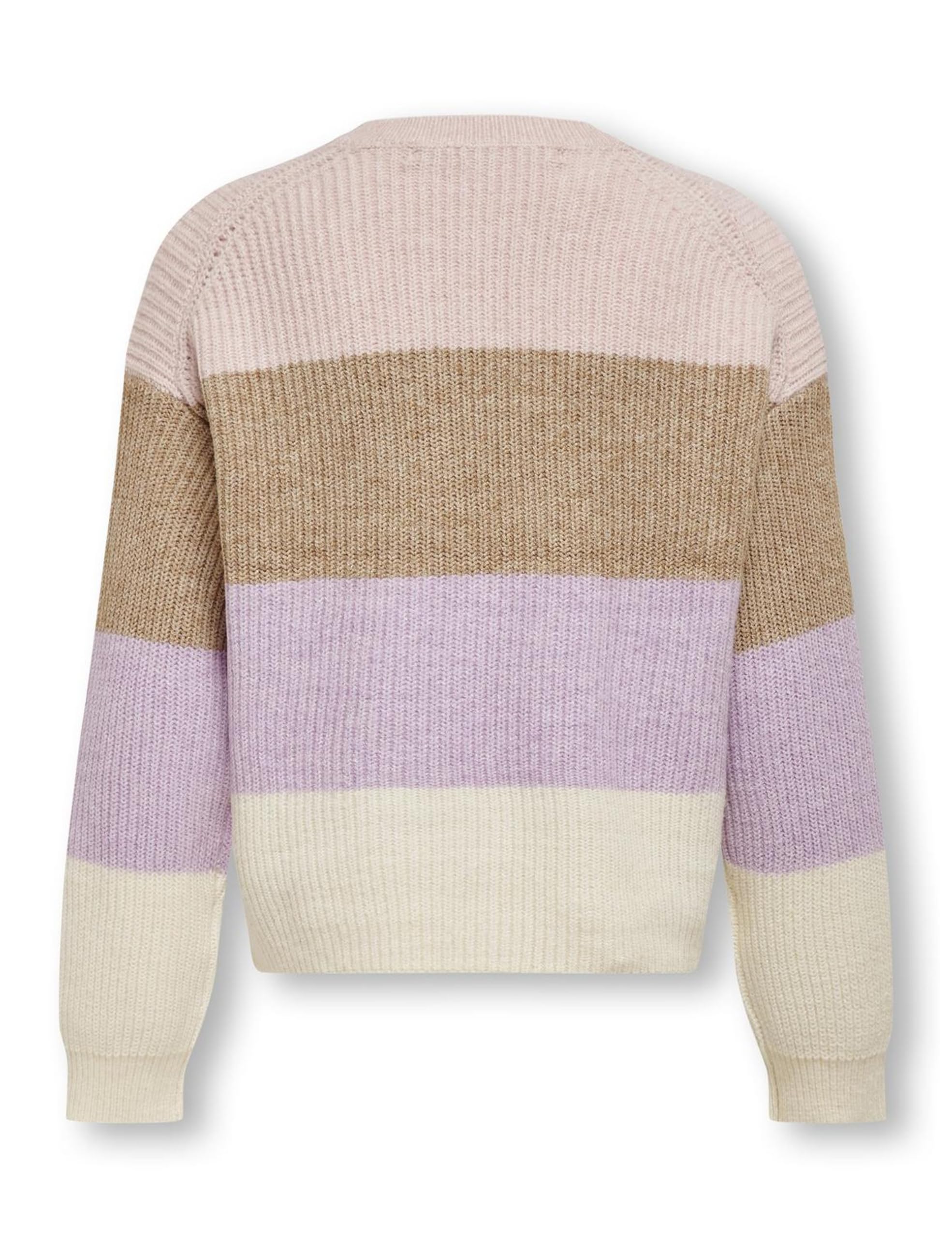 ONLY Girl sweter z dzianiny w paski, Sepia Rose/Stripes:w. Toasted Coconut/Crocus Petal/Whitecap Gray, 122/128 cm