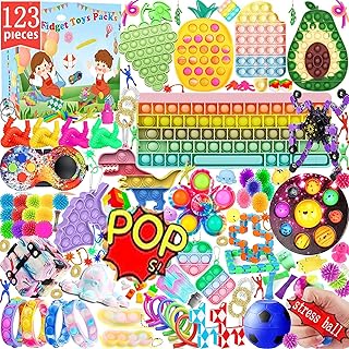 120 Pcs Fidget Pack Fidget Toy Pack Anti-Anxiety Tools with Fidget Pads Fidget Rings Fidget Spinners Fidget Toys Pack,Pop Mini Fidget Block Set Stress Relief Toys for Adults Kids