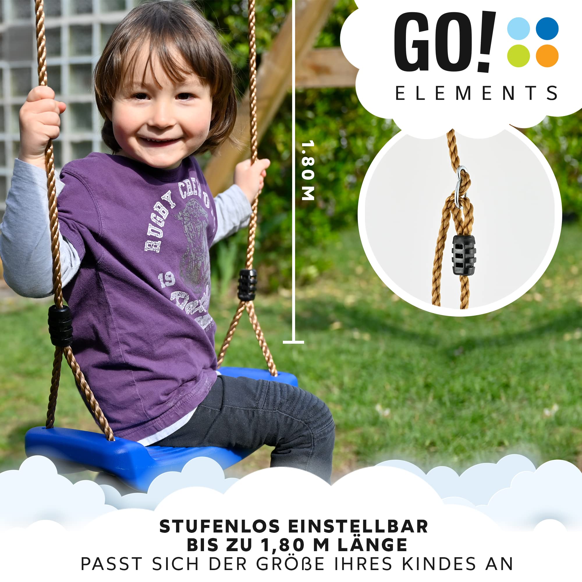 Schaukel Garten | Kinderschaukel Outdoor Indoor | Höhenverstellbar & rutschfest| Schaukelsitz - Schaukelbrett - Brettschaukel für Kinder zum Schaukeln - 4