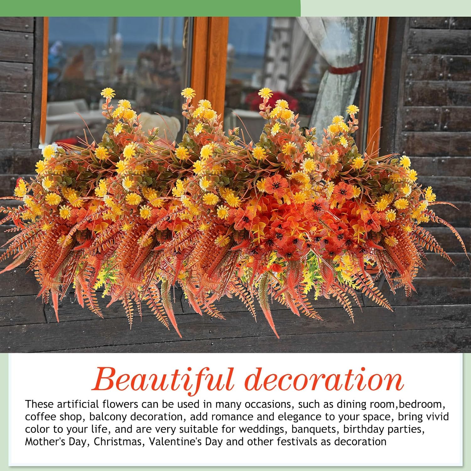 Cindeer 24 Pcs Fall Artificial Flowers Plants Outdoor UV Resistant Artificial Fake Plants Autumn Plastic Faux Flowers Plants for Fall Thanksgiving Hanging Planter Porch Window Home Wedding Decor