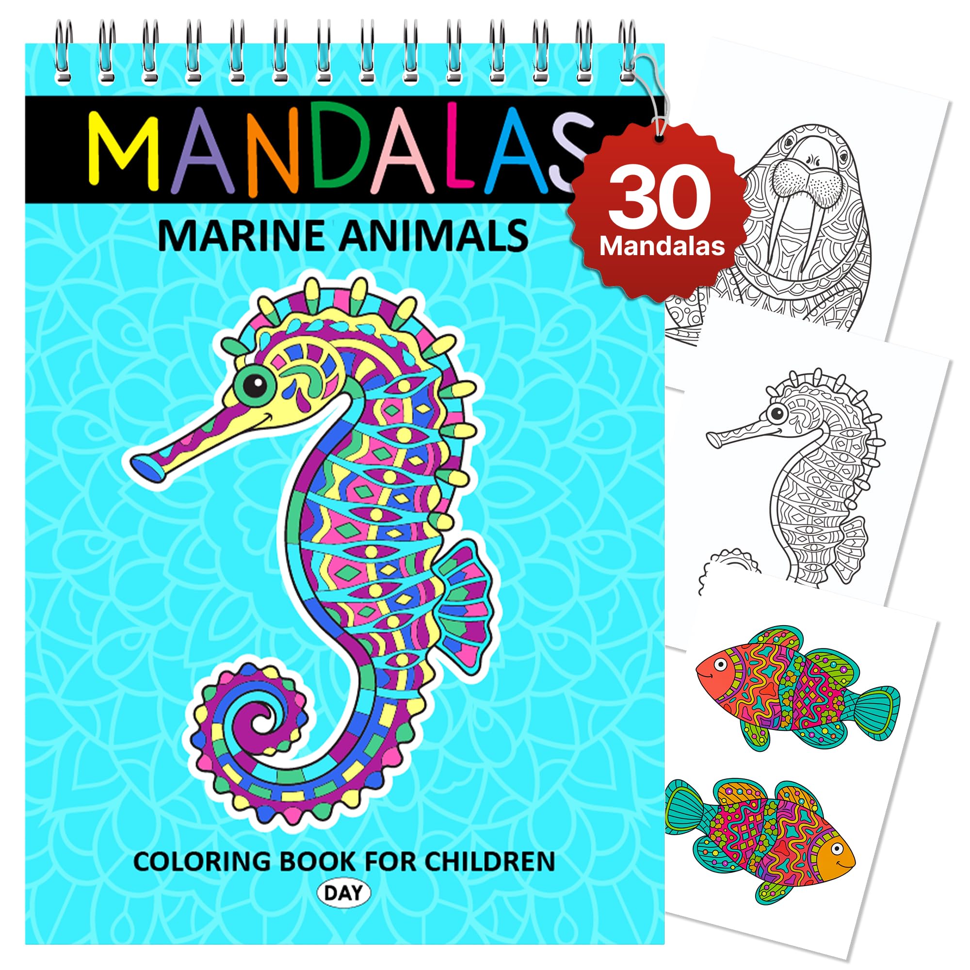 Finoly Mandala Colouring Book for Kids Sea Animals Reduces Stress | Mandala Animals Coloring Book Creativity and Mindfulness | Mandala Colouring Books Kids A4 | Mandalas Books for Children