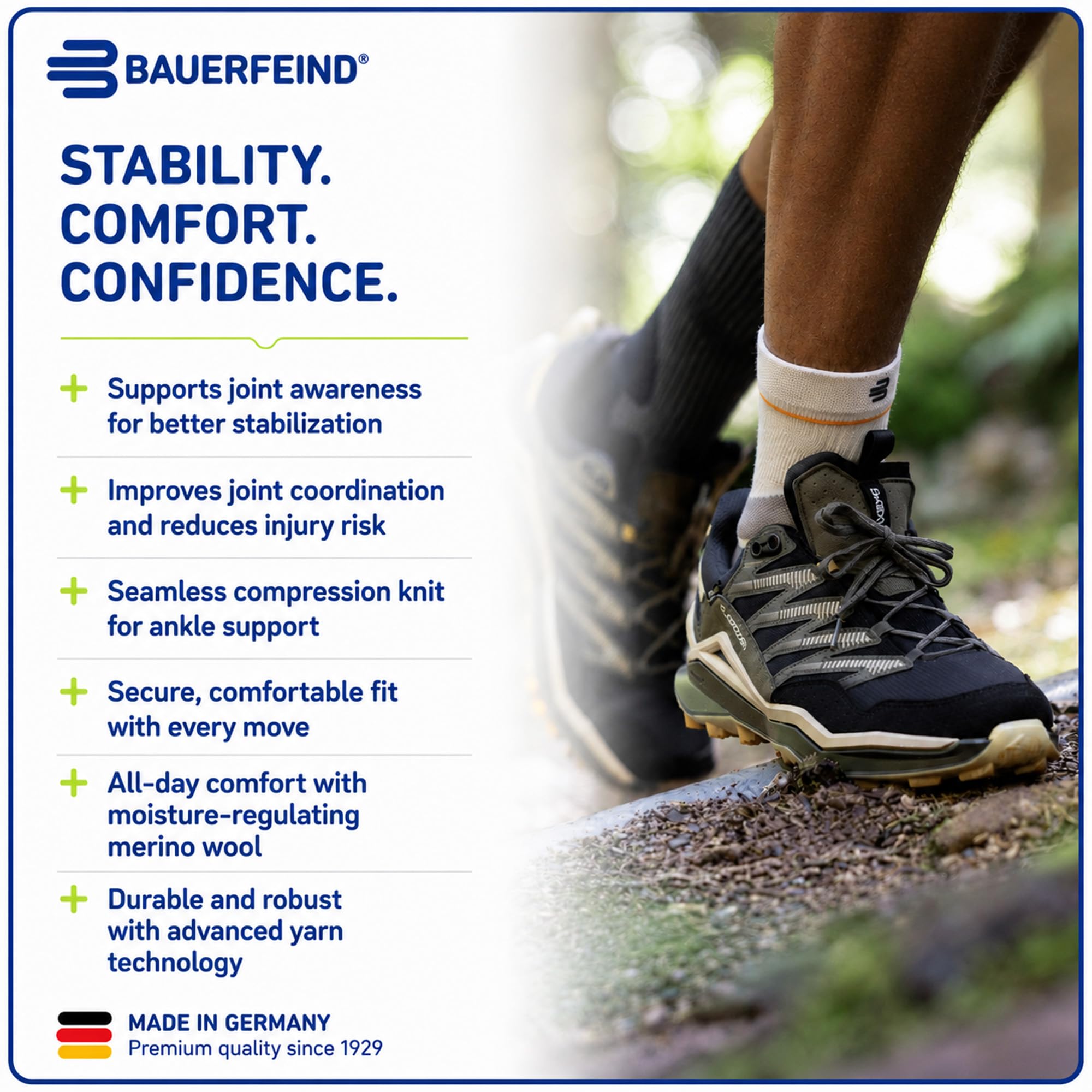 BAUERFEIND Manchon de cheville « Outdoor Compression Ankle Support », 1 chevillère unisexe en laine mérinos, portable à droite et à gauche, bandage de cheville pour équipement de randonnée