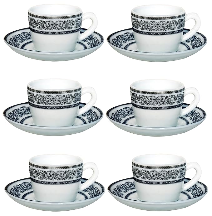 Cello Opalware Solitaire Argento Cup and Saucer Set, 130 ml, 12 Pcs