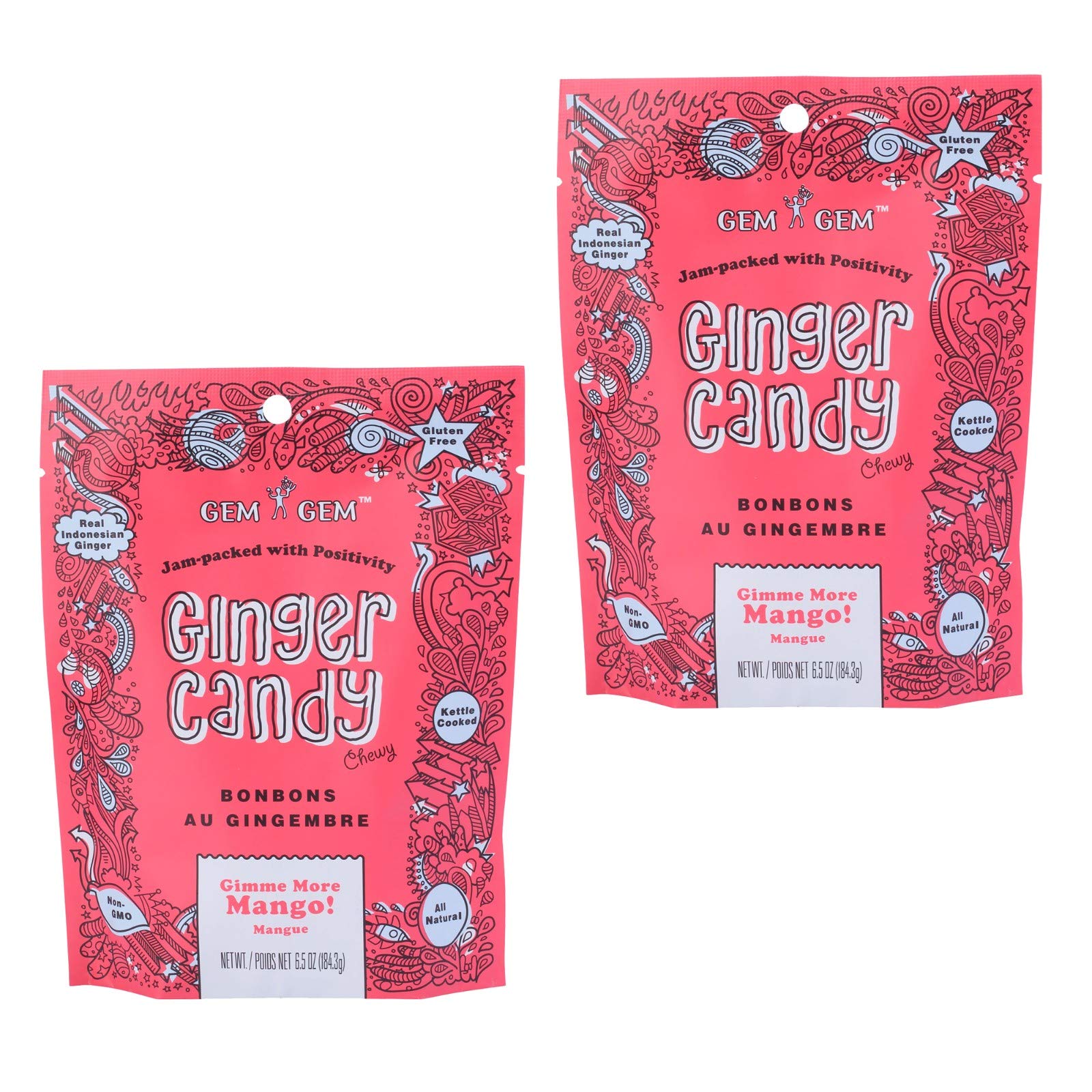 Gem Gem Ginger Candy Chewy Ginger Chews (Mango, 6.5oz, Pack of 2)
