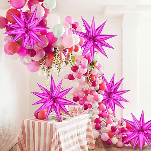 Miniatura 3 de Globos de estrella color rojo rosa, 72 globos de papel de aluminio, globos con forma de cono de estrella en explosión, globos de Mylar para
