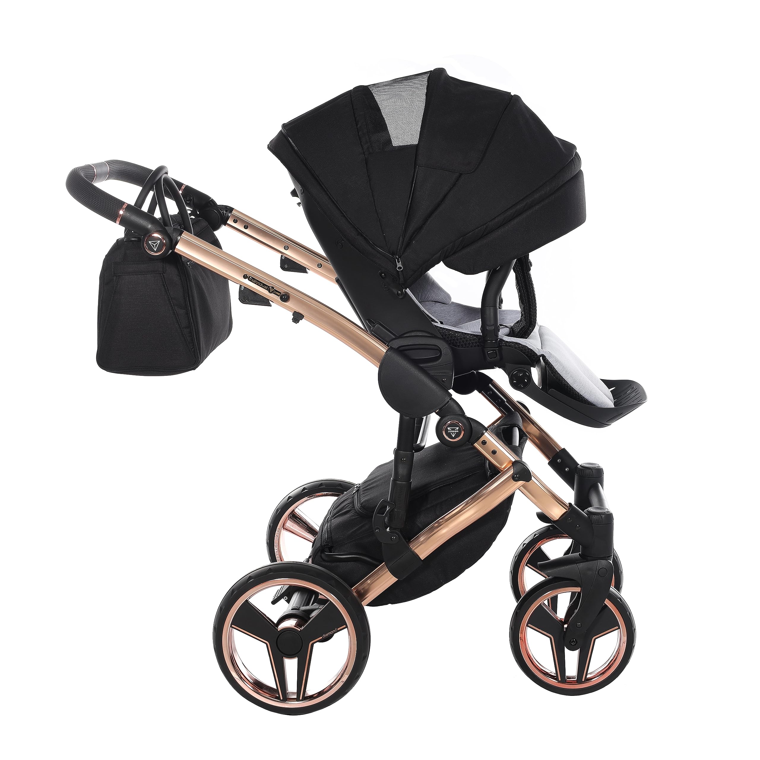 Junama Passeggino TRIO Diamond S 03 Nero e Rame - 2in1 3in1 4in1 + ombrellino (3 in 1 con Seggiolino Auto)