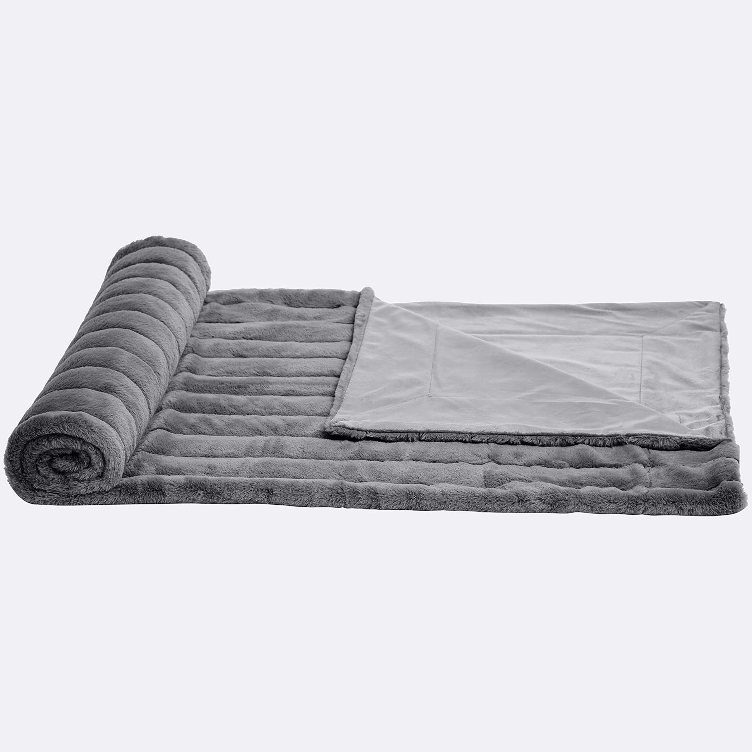 Amazon Basics Faux Fur Striped Blanket - Grey, 50" x 60"