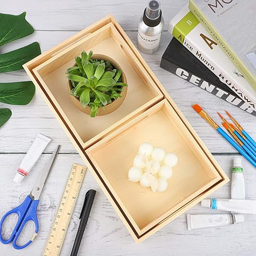 Miniatura 5 de Aodaer 7 bandejas de madera anidadas para servir de forma rectangular, bandejas de madera con asas para cocina, fiesta, cena, aperitivos