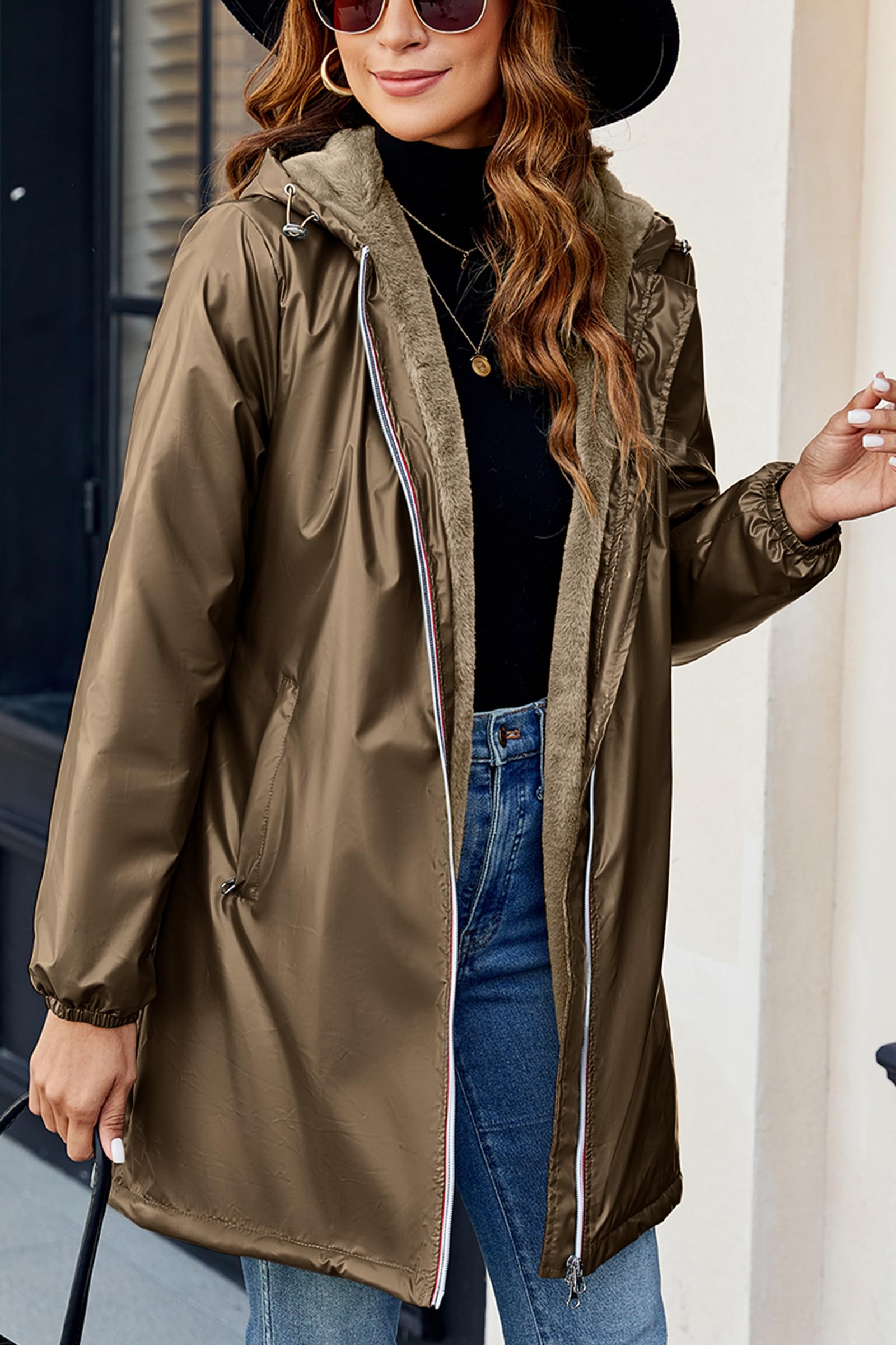 Geschallino Manteau Long et Léger pour Femme Vêtements Hiver Chauds à Capuche Doublés Sherpa Veste