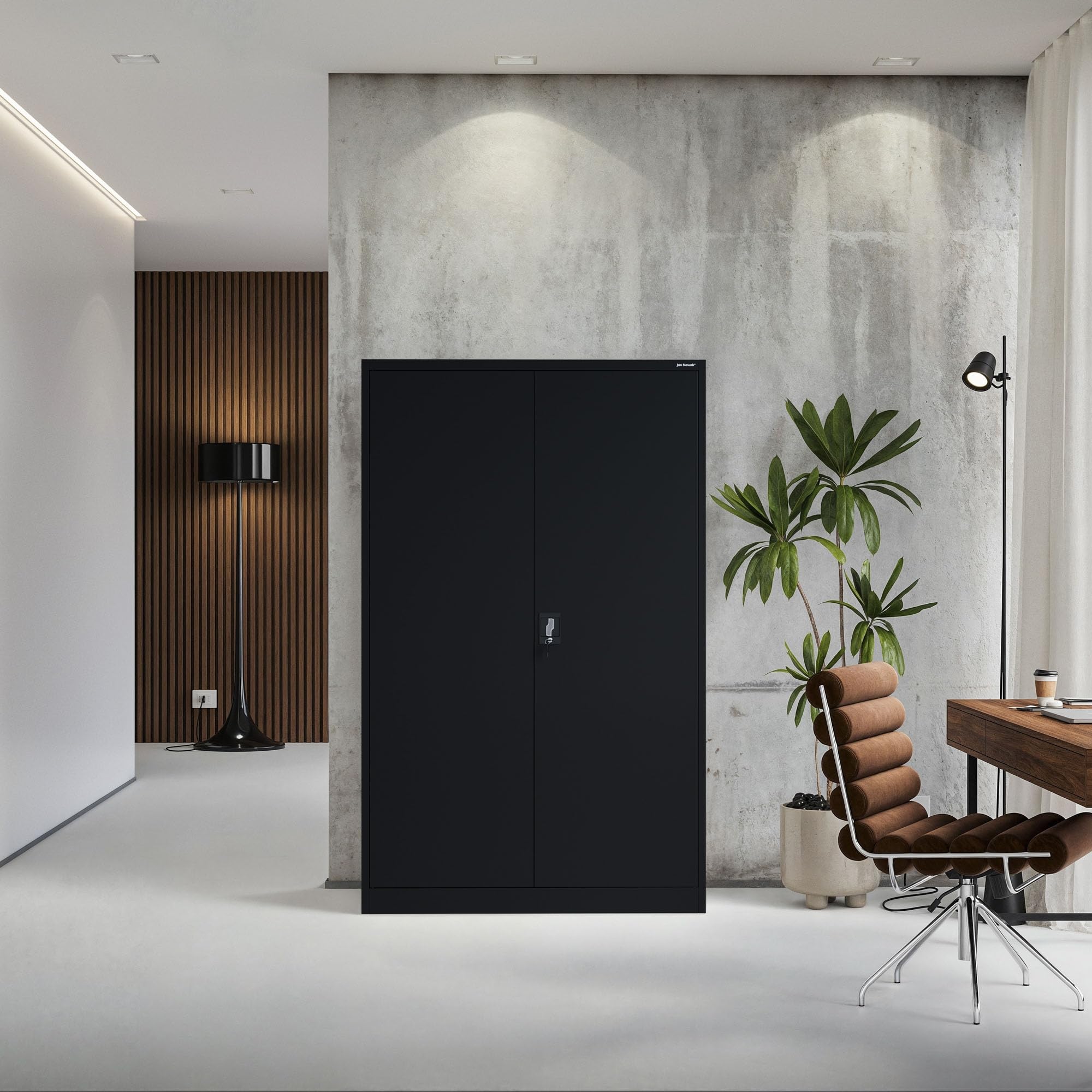 Jan Nowak Metallschrank Jan II 185 x 115 x 40 cm - Aktenschrank abschließbar mit 2 Türen, Mehrzweckschrank mit 5 Ebenen, Büroschrank aus Stahlschrank mit Pulverbeschichtung - Schwarz