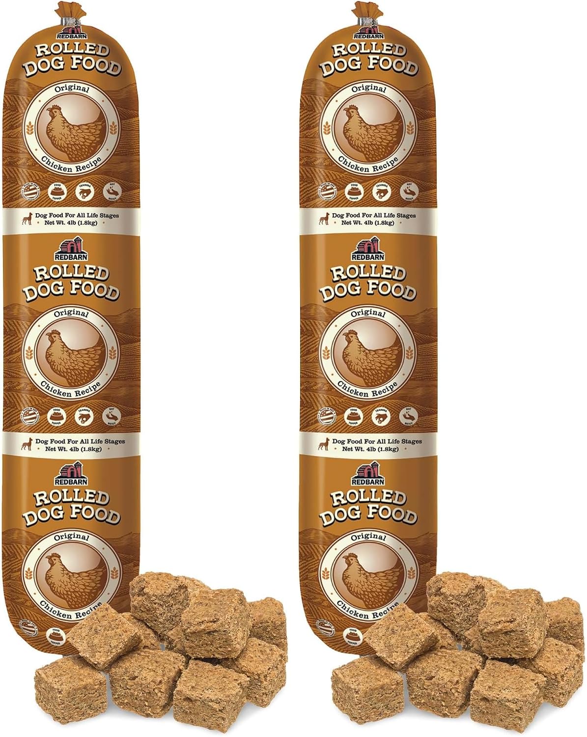 Redbarn Pet Products All-Natural Premium Rolled Dog Food, Chicken Recipe - Soft Semi-Moist Wet Formula for High Protein Diet, Training Rewards, & Treat Pill Concealer - 4 lb, 1 Count (Pack of 2)
