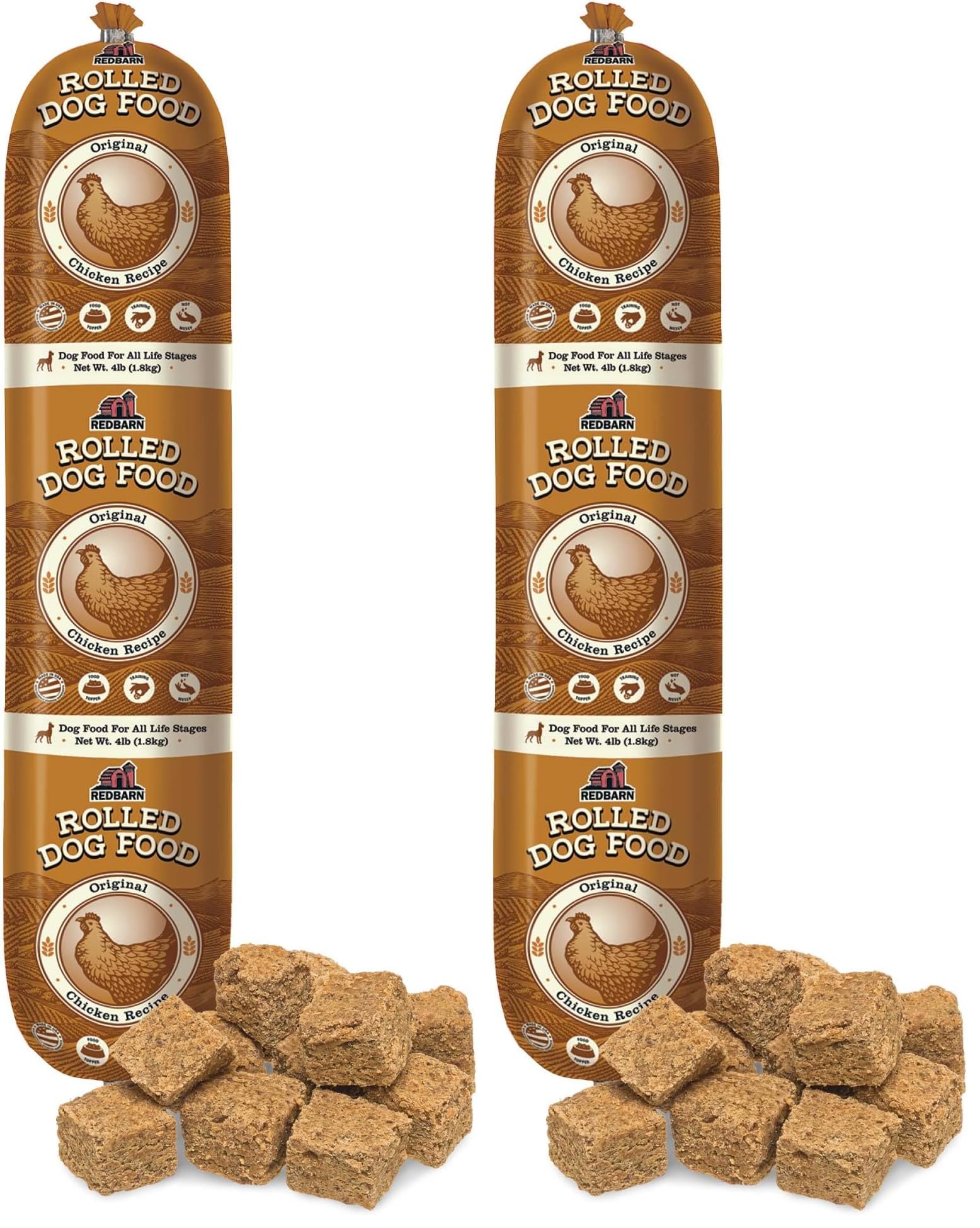 Redbarn Pet Products All-Natural Premium Rolled Dog Food, Chicken Recipe - Soft Semi-Moist Wet Formula for High Protein Diet, Training Rewards, &amp; Treat Pill Concealer - 4 lb, 1 Count (Pack of 2)