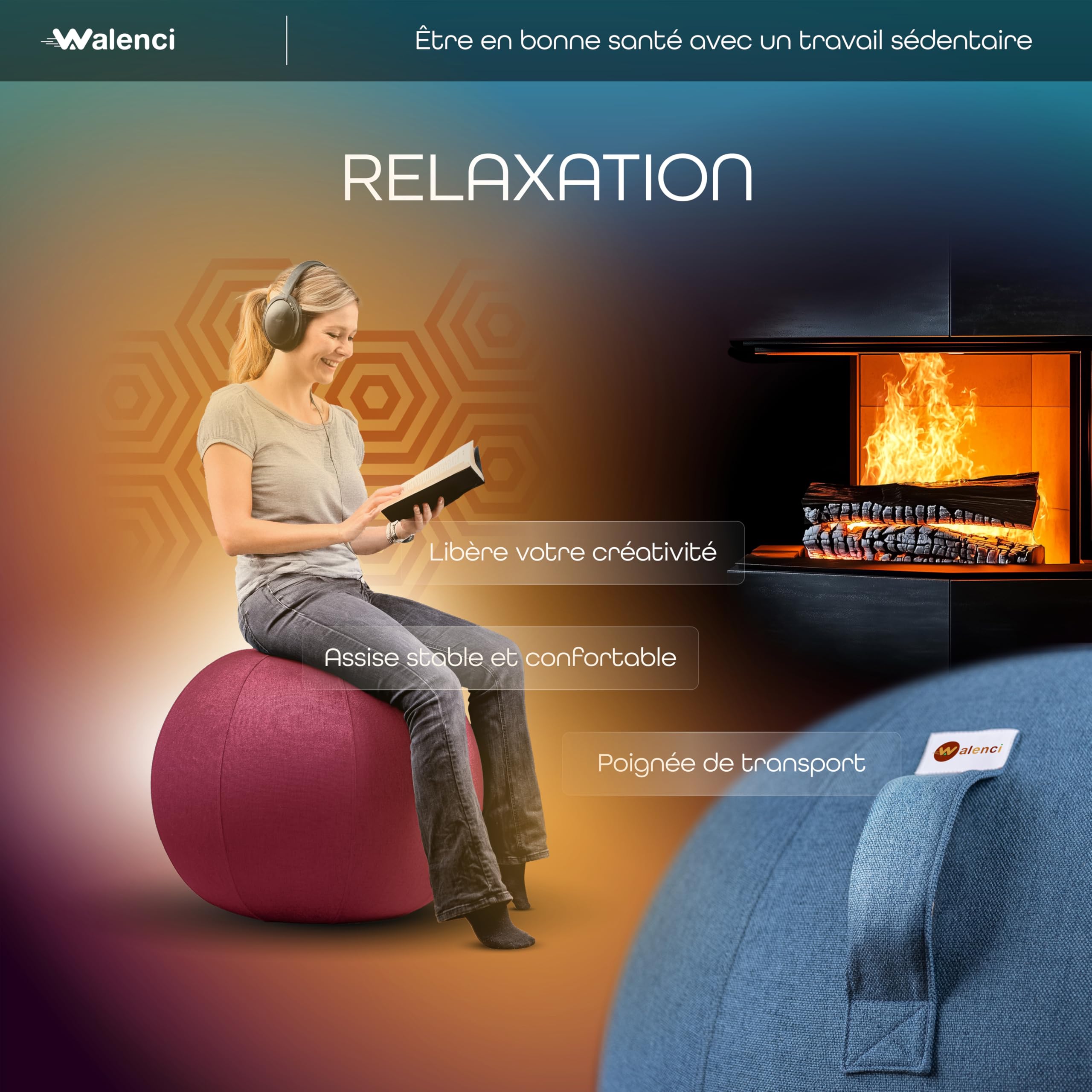 Ballon Siège Travail et Relaxation Chaise de Bureau Ergonomique, Chaise Ballon,Confort Teletravail et Gaming,Ideal Bureau Assis-Debout, Housse Textile Premium (Violet, 75)