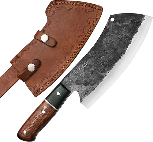 Cuchillo de chef serbio un auténtico cuchillo de carne forjada con acero de alto carbono premium y funda protectora de cuero (mango de micarta de