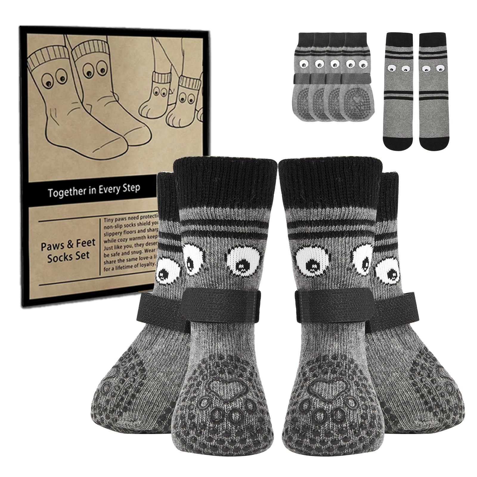 COOHAMS Dog Socks Paws Stop Licking & Owner Sock Set, Non-Slip Dog Socks with Grips, Paw Protection for Senior & Active Dogs (Blue, S)
