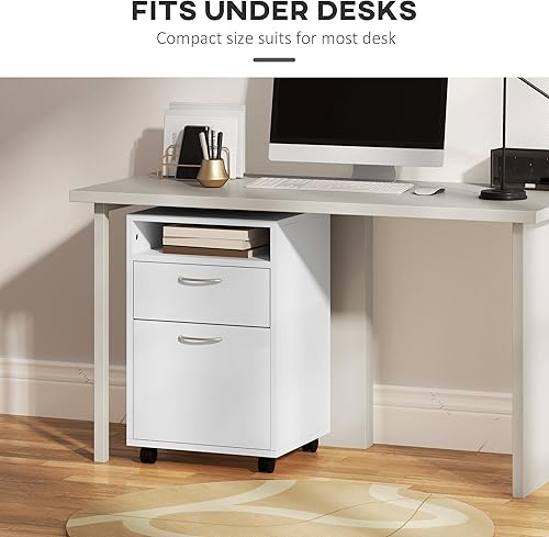 Miniatura 5 de Organizador Homcom espacioso, unidad de almacenamiento para oficina con soporte lateral para impresora, con ruedas omnidireccionales y larga duración