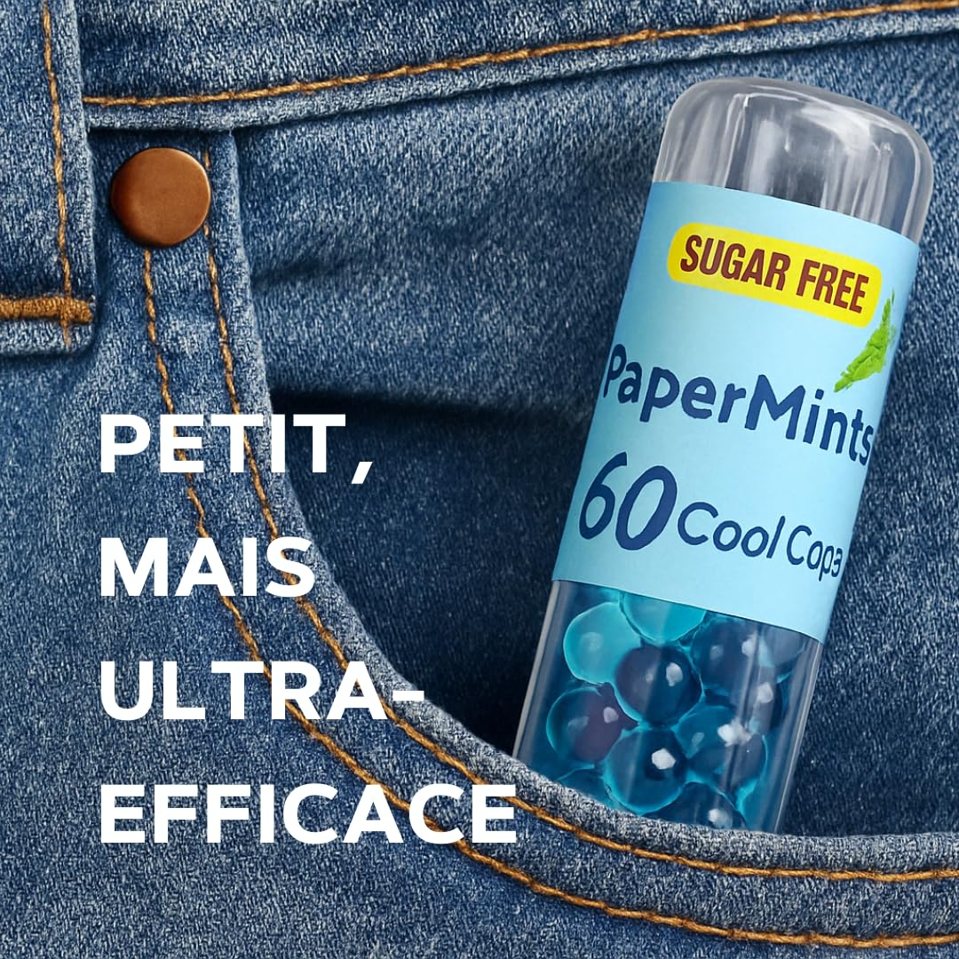 PAPERMINTS Billes à la Menthe Haleine Fraîche Bonbon Menthol Sans Sucre 60 Billes