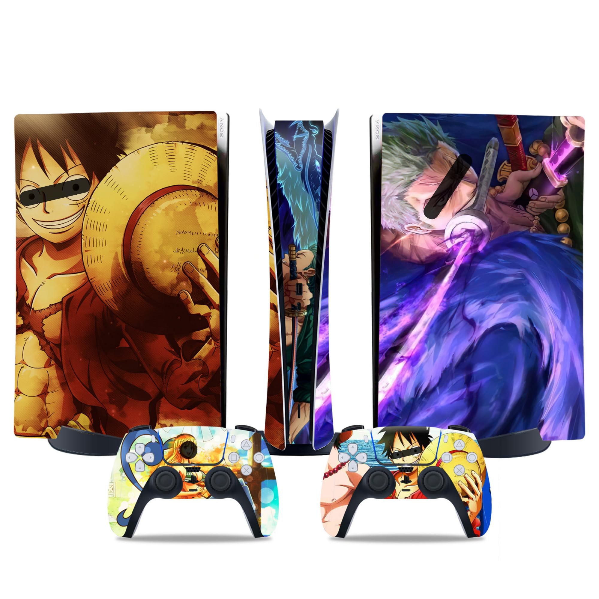 MaD Vision® Extra-Durable Skin Kit per PlayStation 5 (PS5) Disc Pro e Digital Pro | Set di Pellicole Adesive in Vinile Opaco per la Console e 2 Controller - per Anime|OnePiece Manga Design