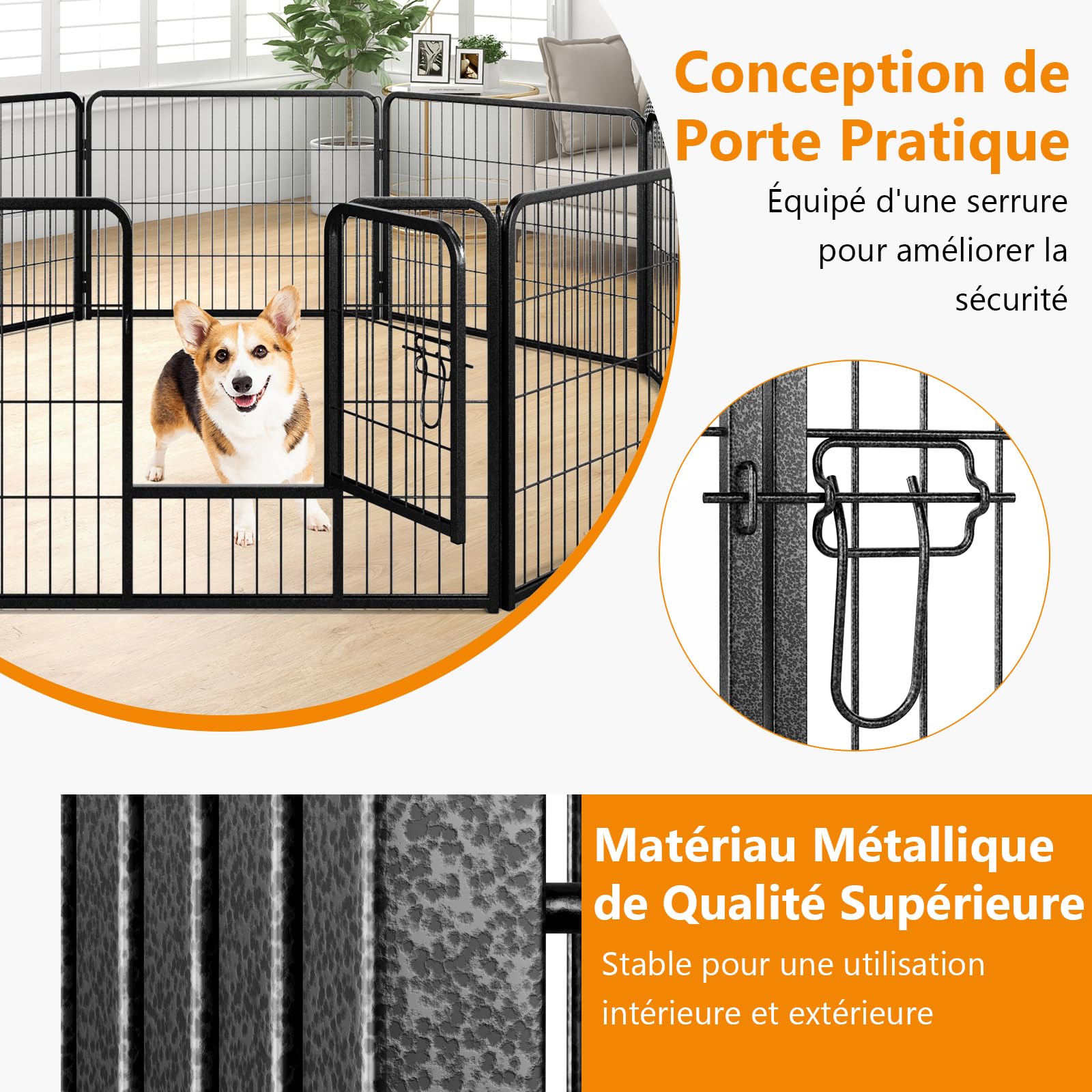 GOPLUS Parc pour Chien 8 Panneaux, Enclos Pliable pour Chien en Métal avec Porte verrouillable pour Intérieur pour Chiens, Chiot (80x60cm)