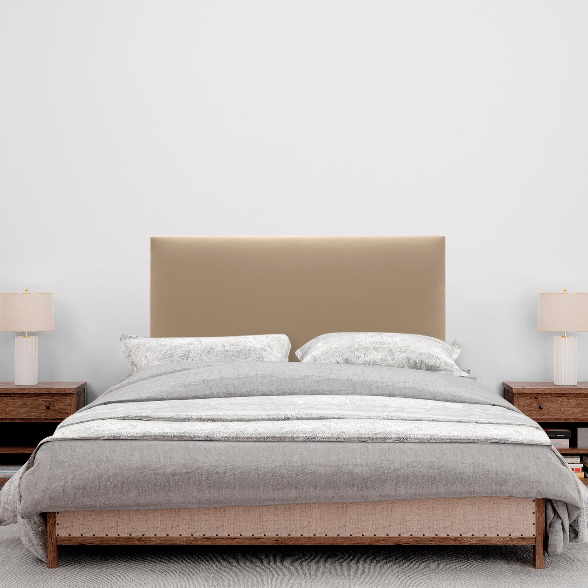 DHOME Cabecero de Polipiel o Tela AQUALINE Liso con Patas cabeceros Cabezal tapizado Cama Lujo (110x105cm con Patas (Camas 70/80/90), Polipiel Marrón Claro)