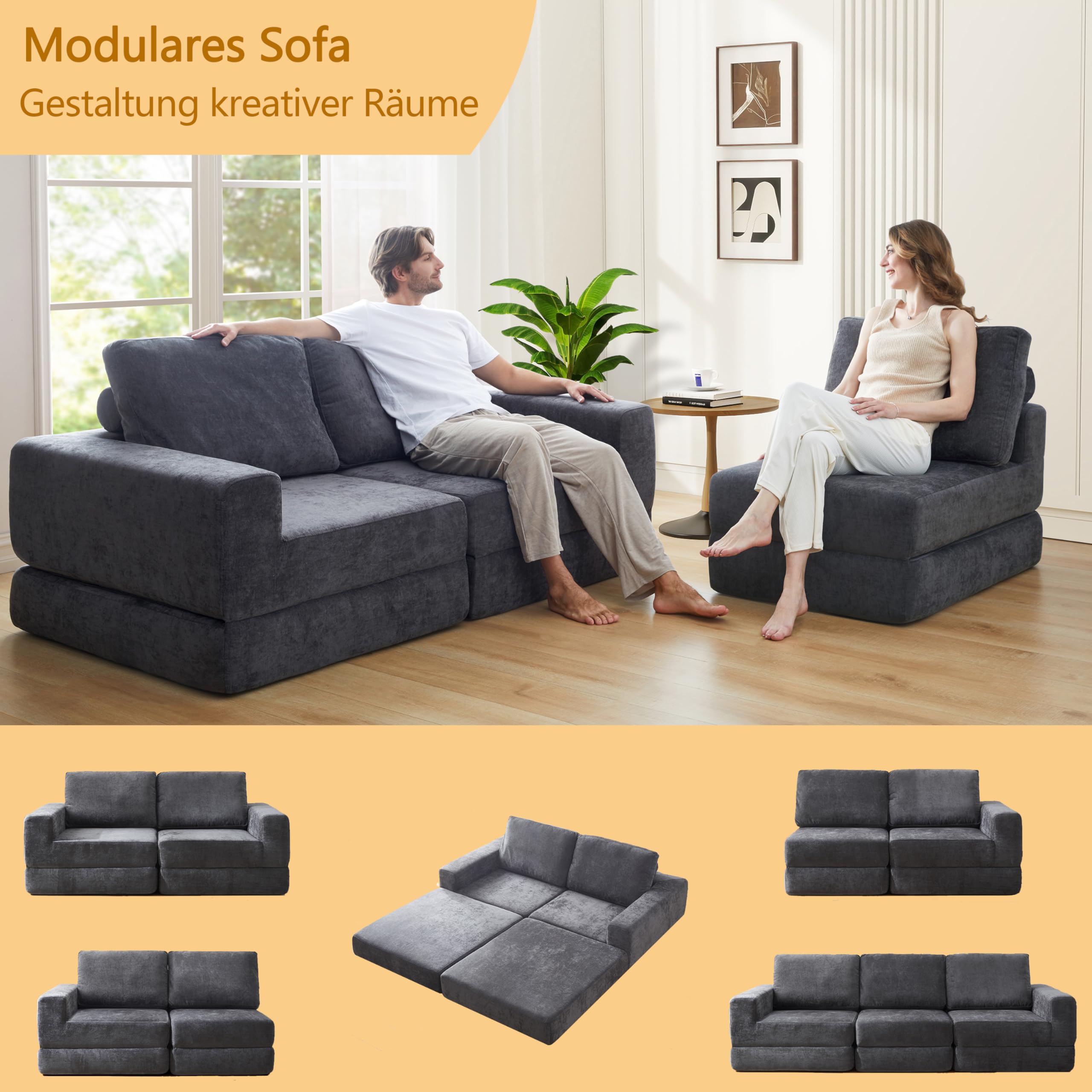 Jamdok Wolnostojąca składana sofa dla dorosłych, fotel do spania z funkcją łóżka bardzo gruby 20 cm, sofa z zimną pianką o wysokiej gęstości, składany materac dla gości do salonu, loftu (1, lewy
