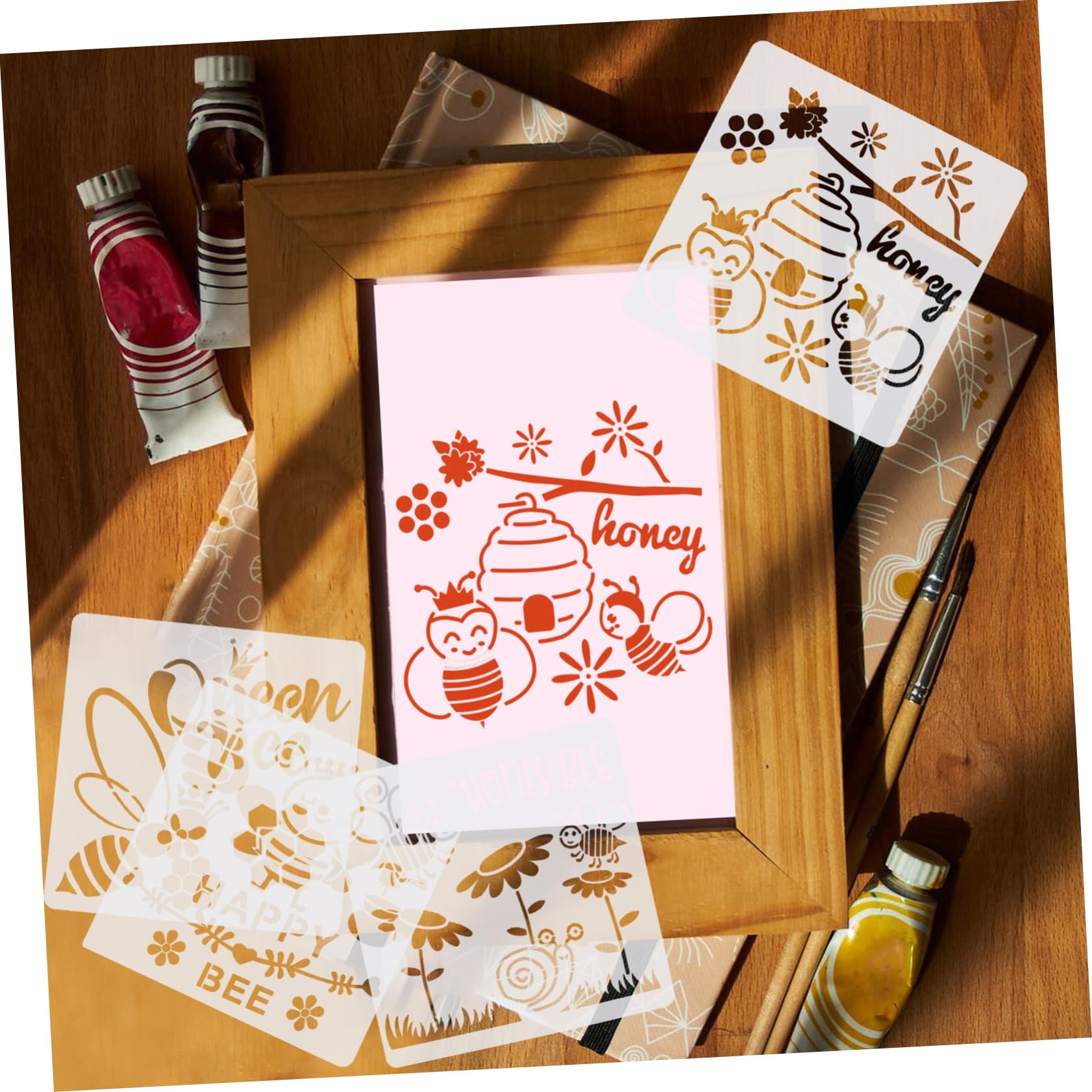 jojofuny 3 Set Stencil Decorativi Con Motivi Api Template Pratici Per Progetti Diy E Pittura Per Decorare E Tessuti 12 Fogli*3