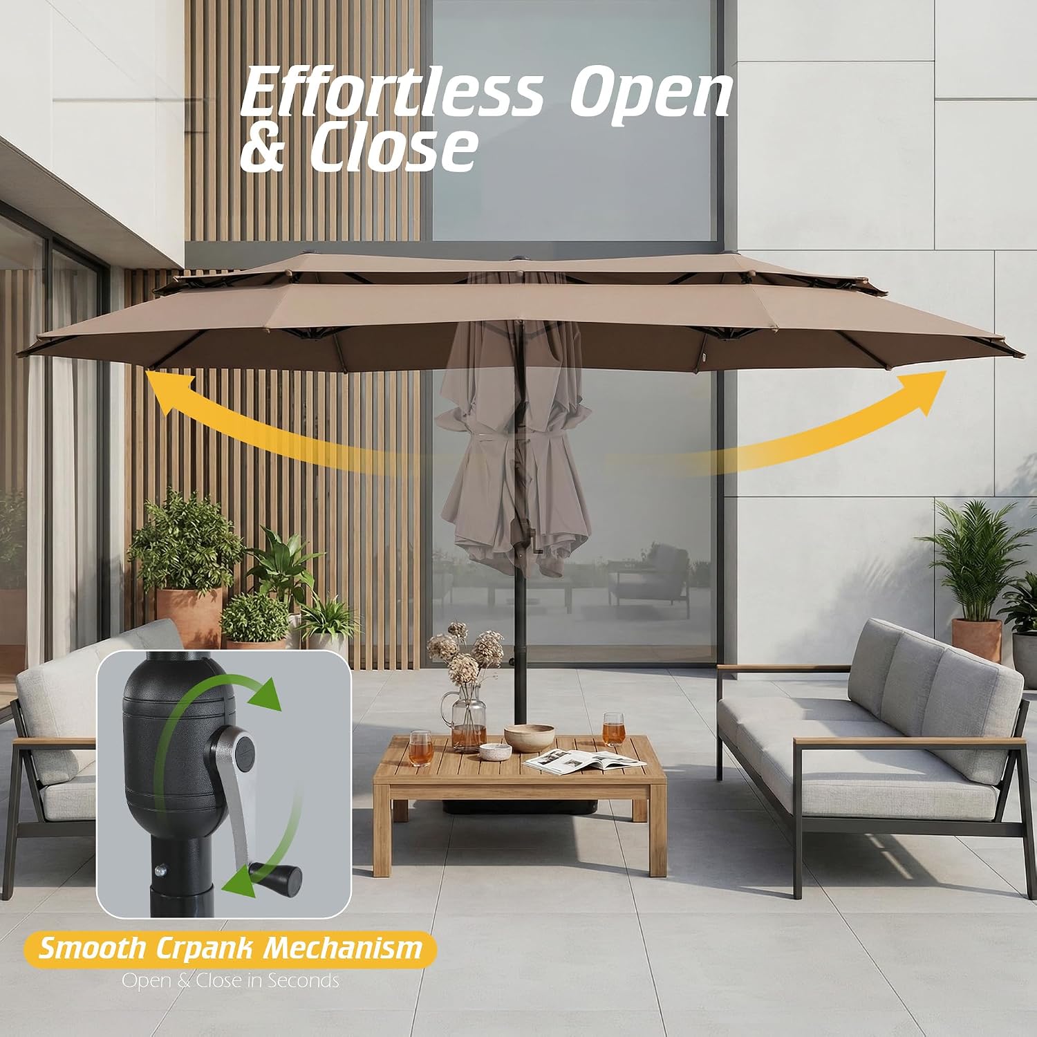 Nice C 13-15FT Large Double Sided Patio Umbrella, Double Layer Market Rectangle Umbrella, Large Deck Umbrella With Crank For Outdoor Poolside Backyard Pool Garden