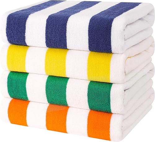 Miniatura 10 de Cotton Paradise, Cabana Stripe - Toallas de playa de 4 unidades, 100% algodón, extra grandes, toallas de natación de gran tamaño, suaves y