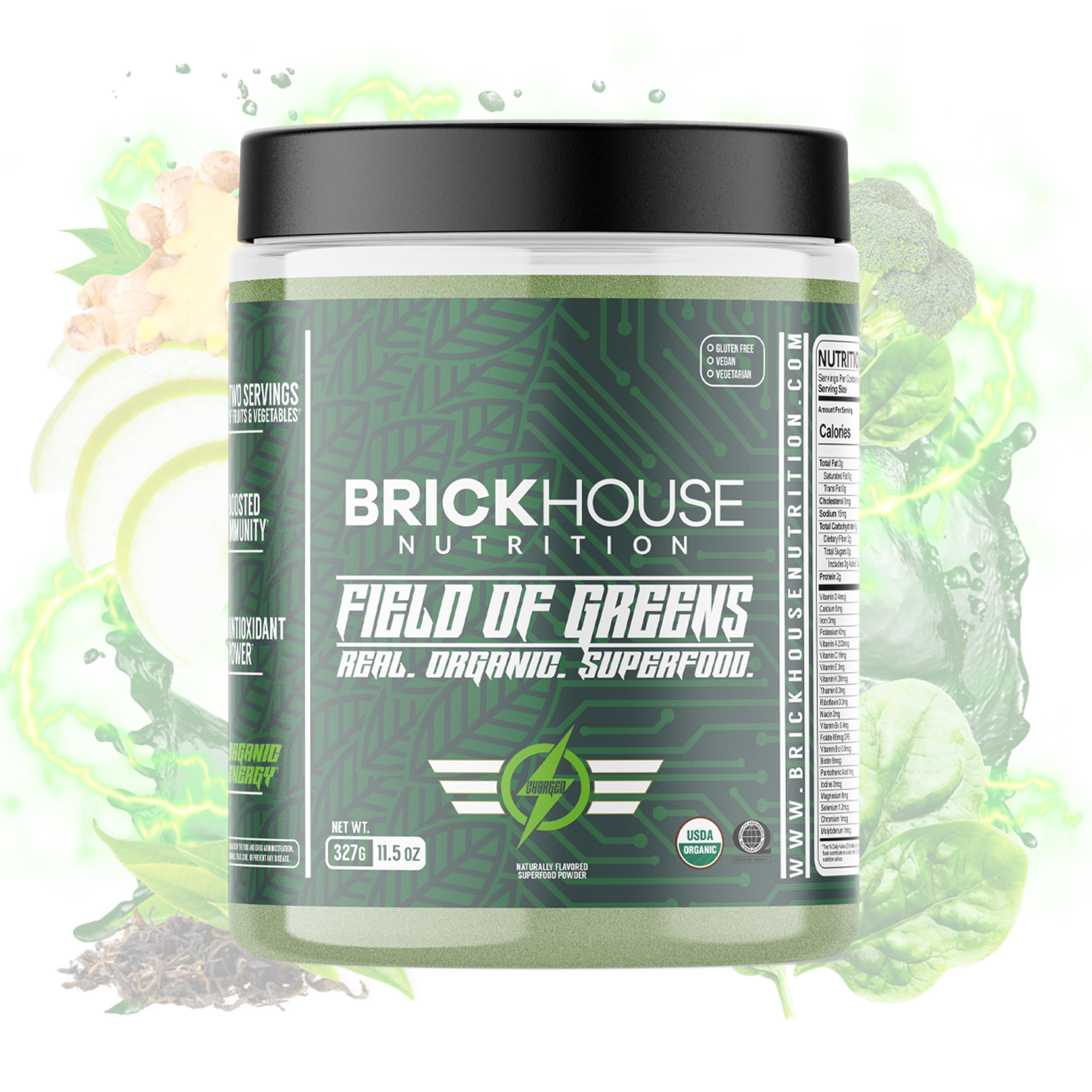 BRICKHOUSE NUTRITION Field of Greens Super Greens Powder | Doctor-Formulated Superfood Powder, Fruits & Veggies Supplement - Original (Single Pack) — Amazon image 10