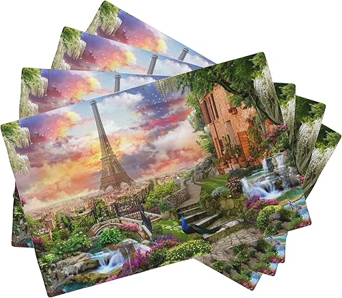 Miniatura 14 de Juego de 4 manteles individuales con diseño de hojas de acuarela, juego de manteles individuales para mesa de comedor, 12 x 18 pulgadas, lavables,