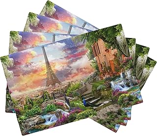 Paris Eiffel Tower Placemats Set of 4,Flower Garden Placemats for Dining Table,Heat Resistant Stain Resistant Wipeable Table Mats for Kitchen Dining Holiday Party Home Decor,12x18 Inch