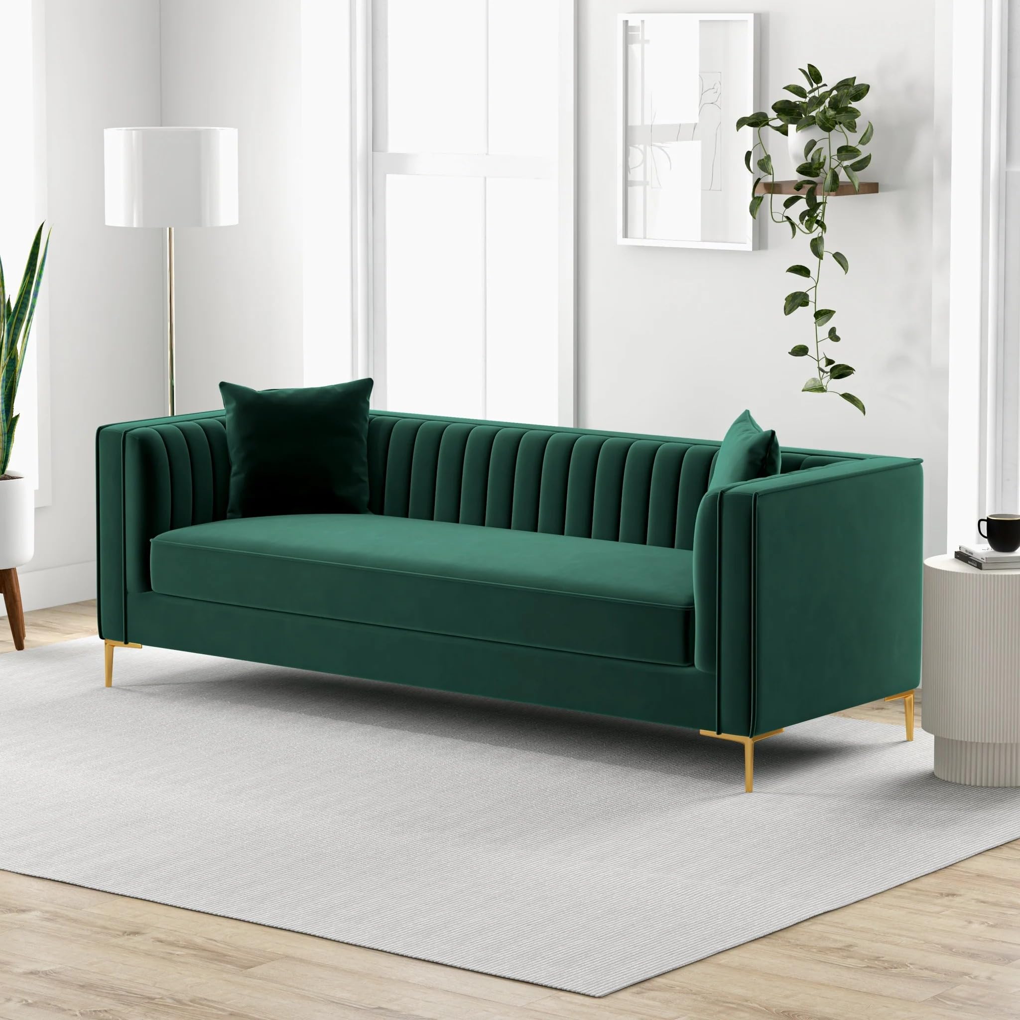 Caradel Lewis Fabric 3 Seater Sofa for Living Room Green | Comfortable 3 Person Sofa Furniture | Wooden Sofa 3 Seater Couch for Home Decor Wedding Gift