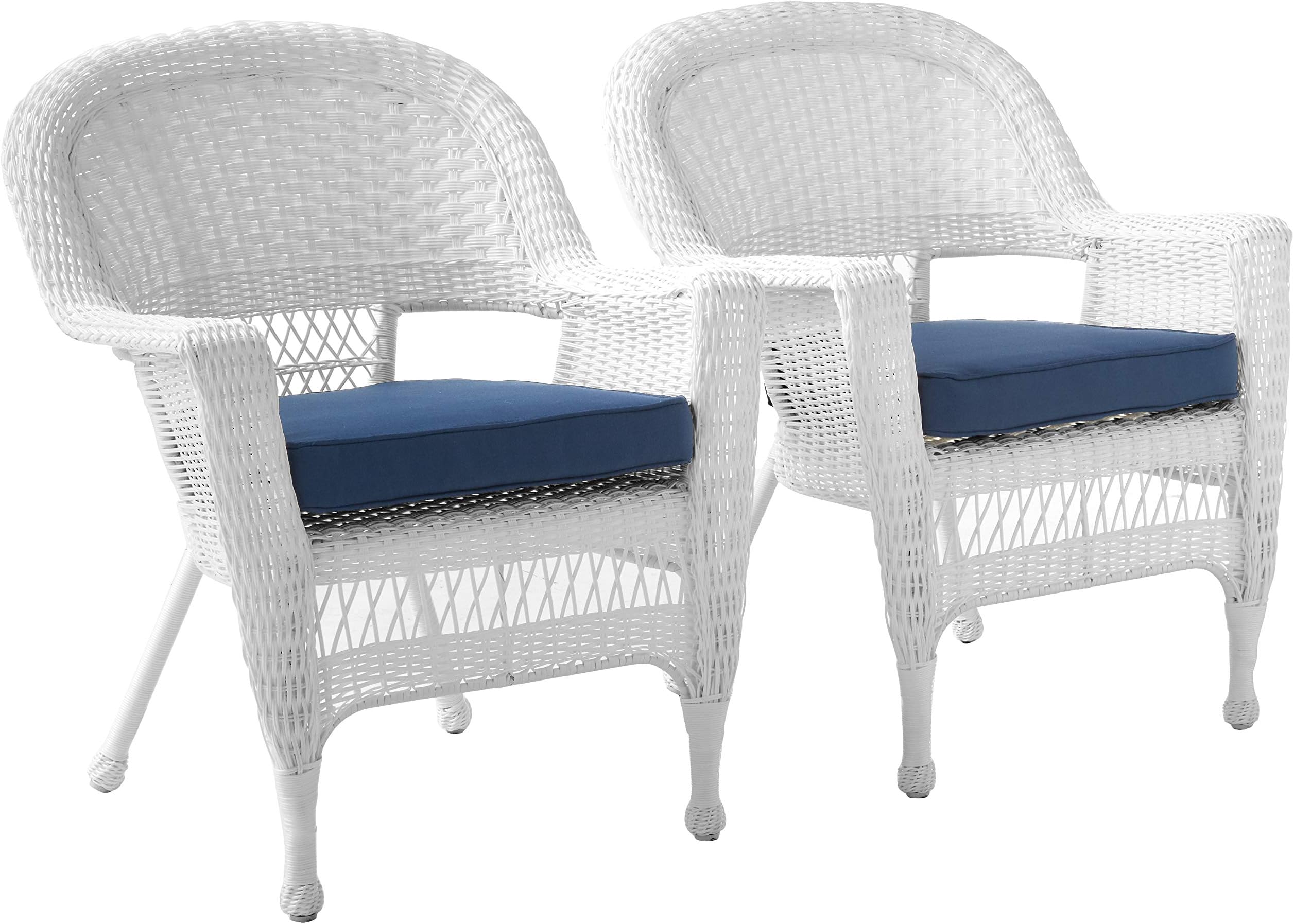 Amazon.com: Jeco White Wicker Chair with Green Cushion : Patio, Lawn & Garden