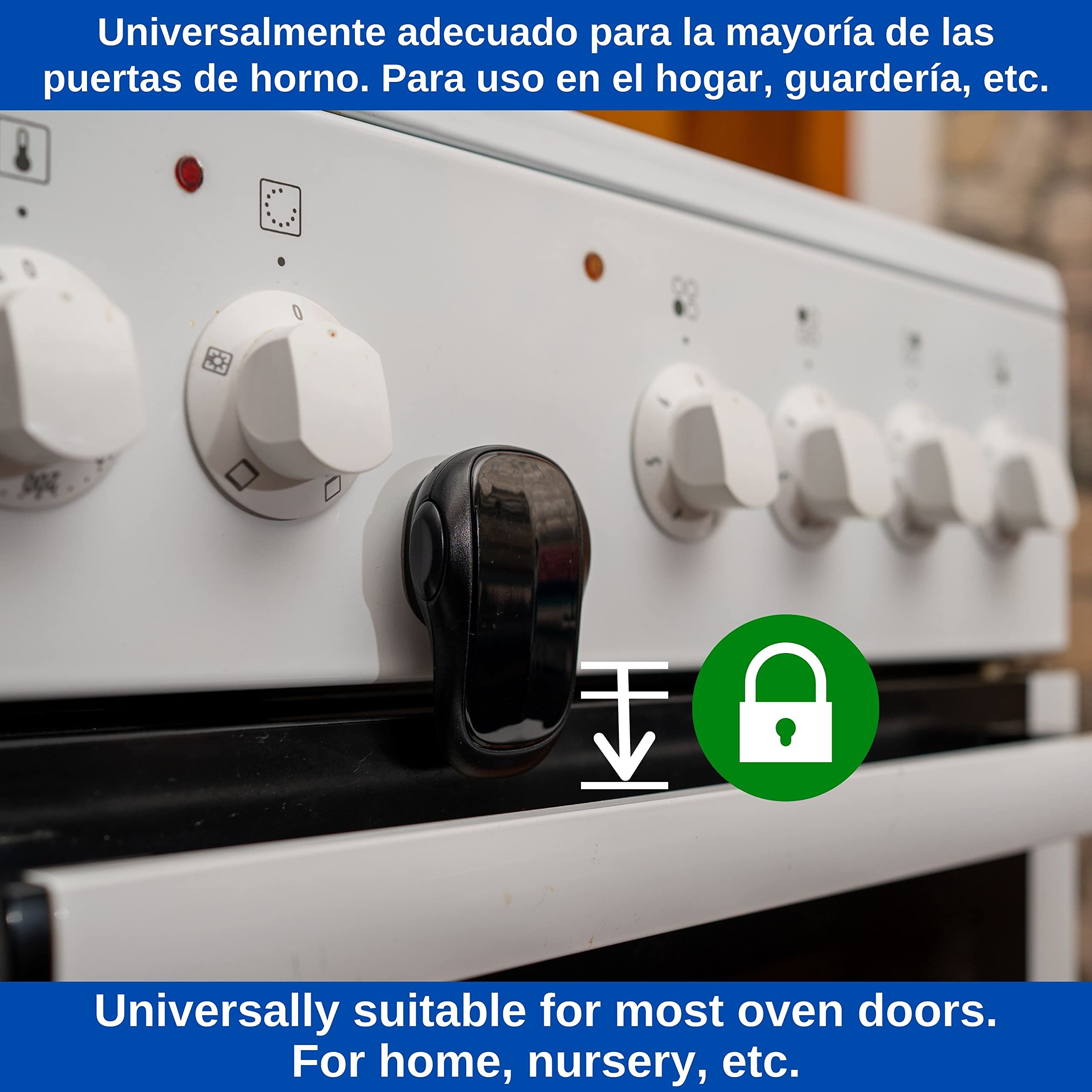 Cerradura de la puerta del horno, 2 pzs, en Negro, adhesivo especial, resistentes al calor, Diseño de doble botón, Bloqueo de Seguridad Horno, Estufa, Cajón, Puerta, Cerradura de Seguridad para Niños